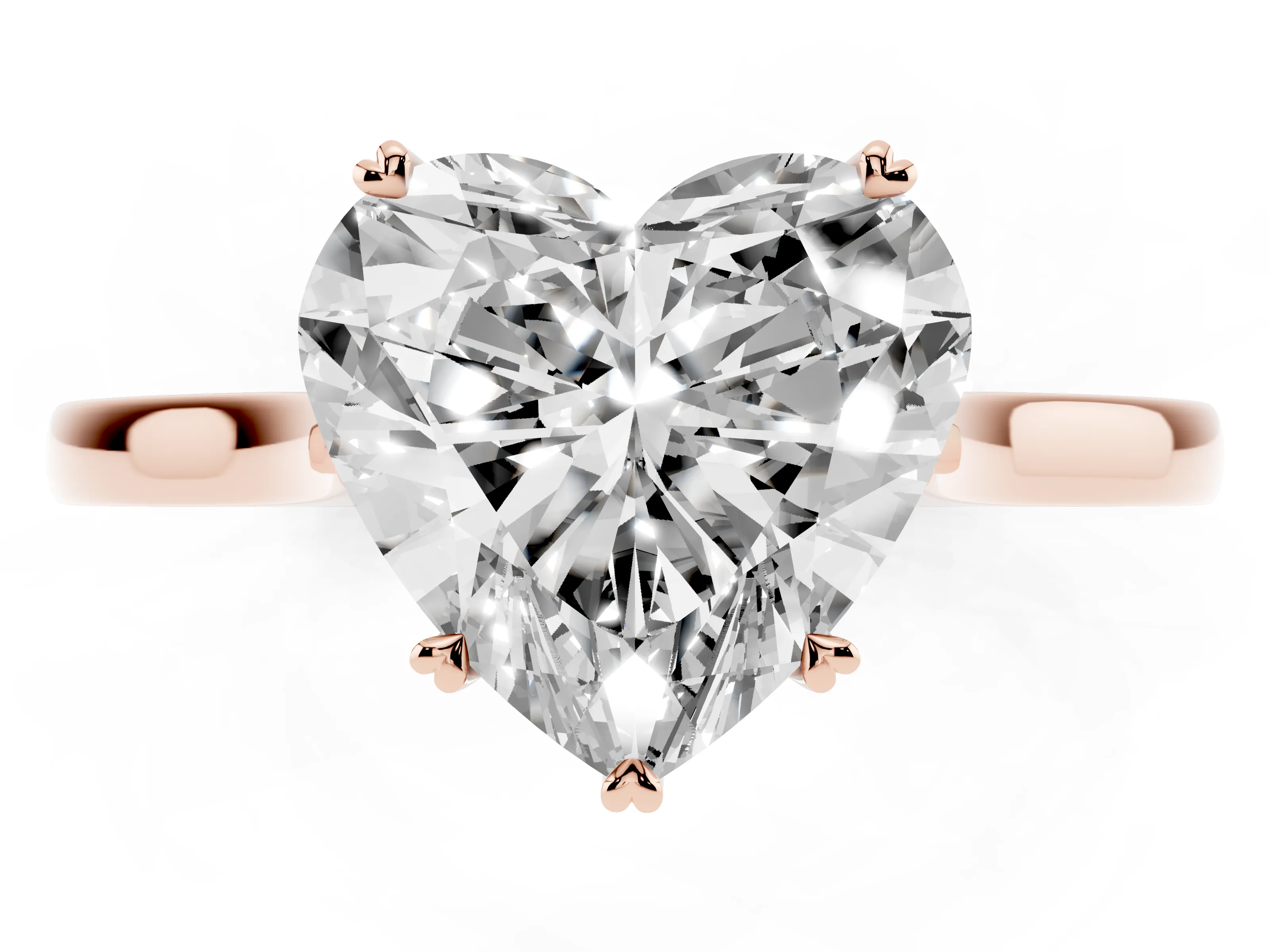 Heart Cut Diamond Solitaire Heart Prong Engagement Ring Set in Rose gold with Tapered Band