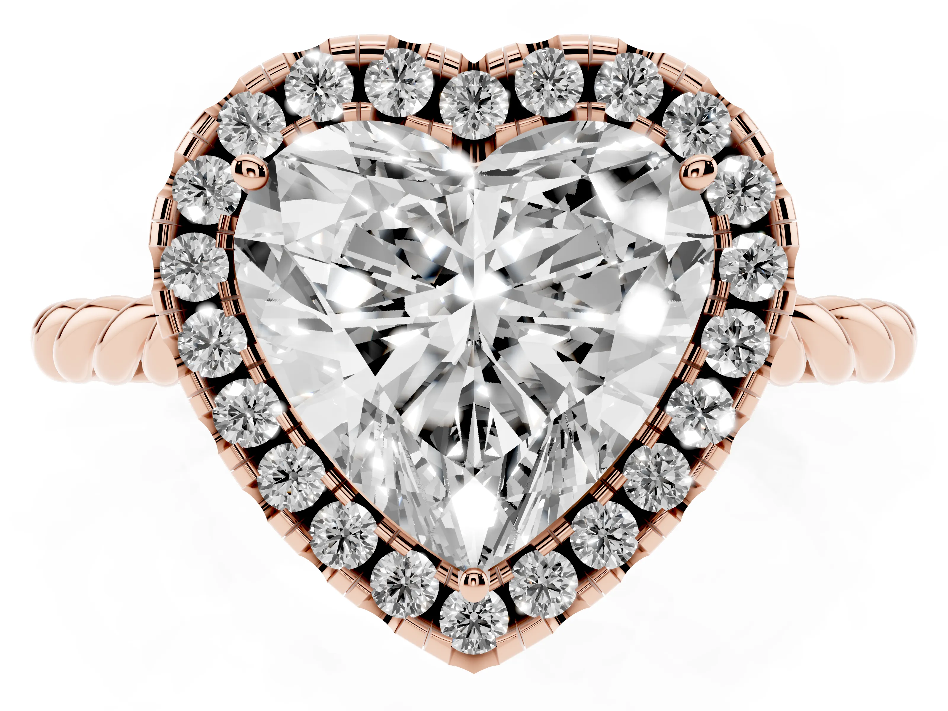 Heart Cut Diamond Halo Ring Set in Rose gold with Plain Twisted Band