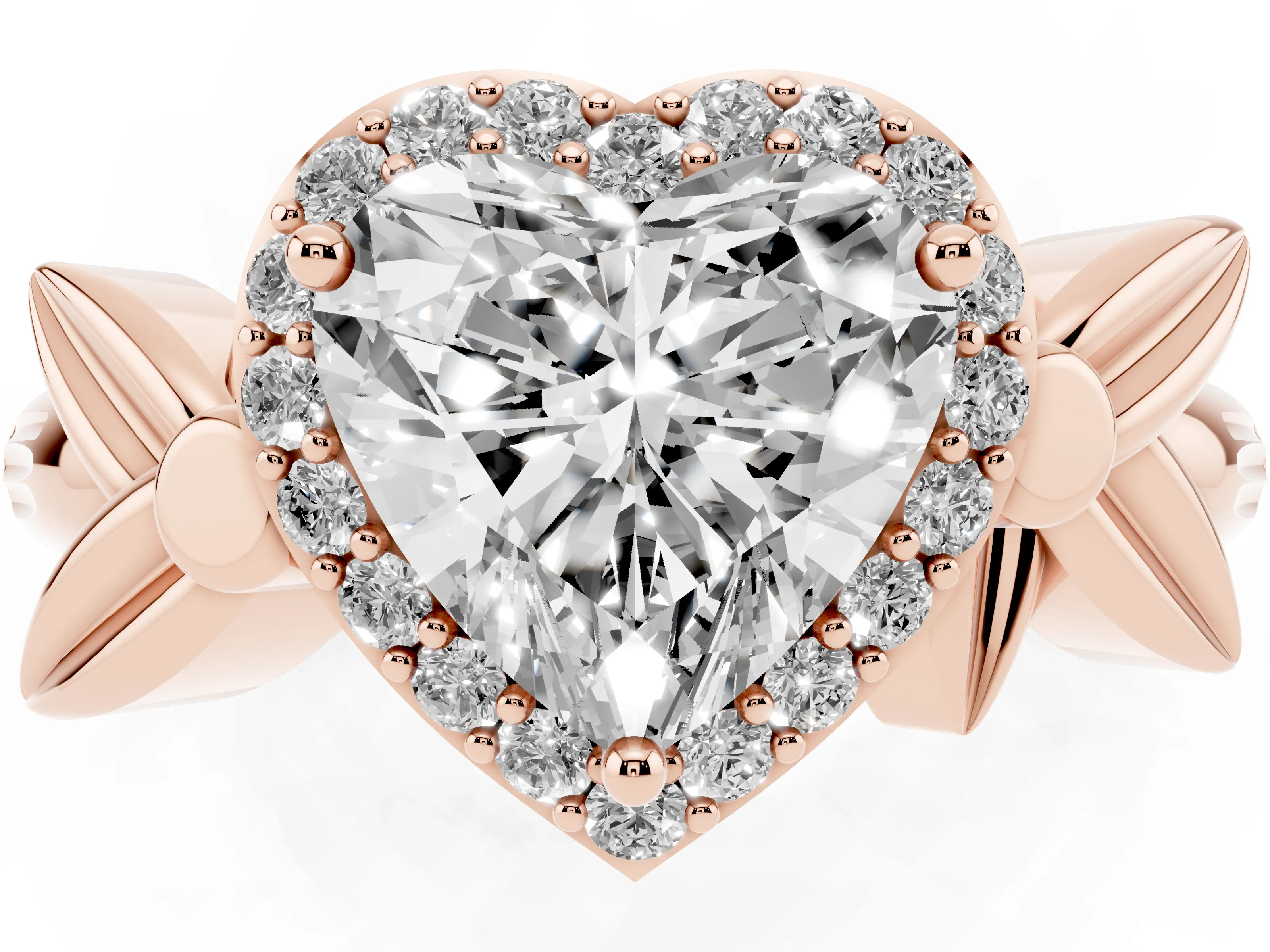 Heart Cut Diamond Halo Floral Band Ring Set in Rose gold with Prong Setting