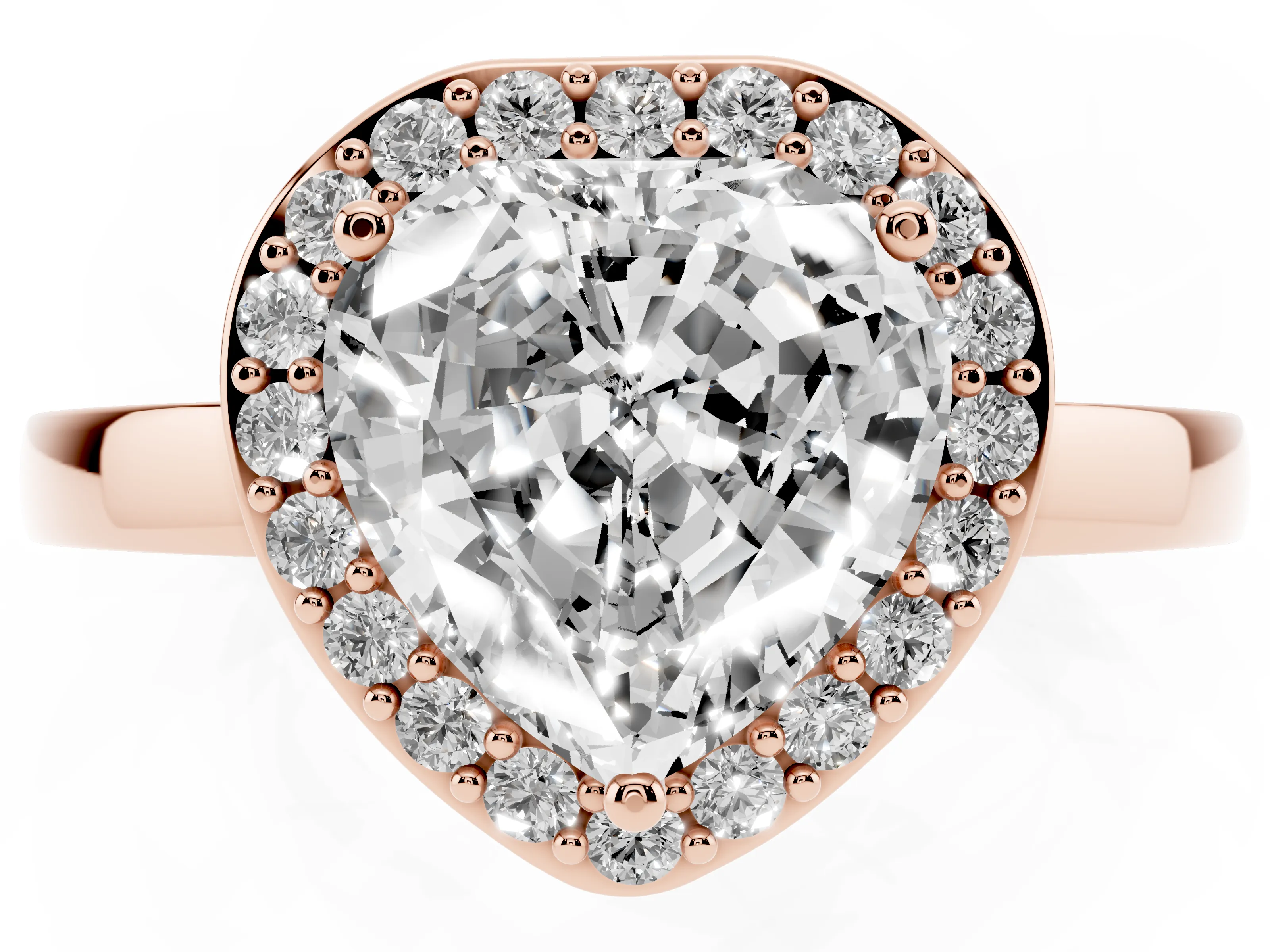 Heart Cut Diamond Halo Ring Set in Rose gold with Solitaire Band and Prong Setting