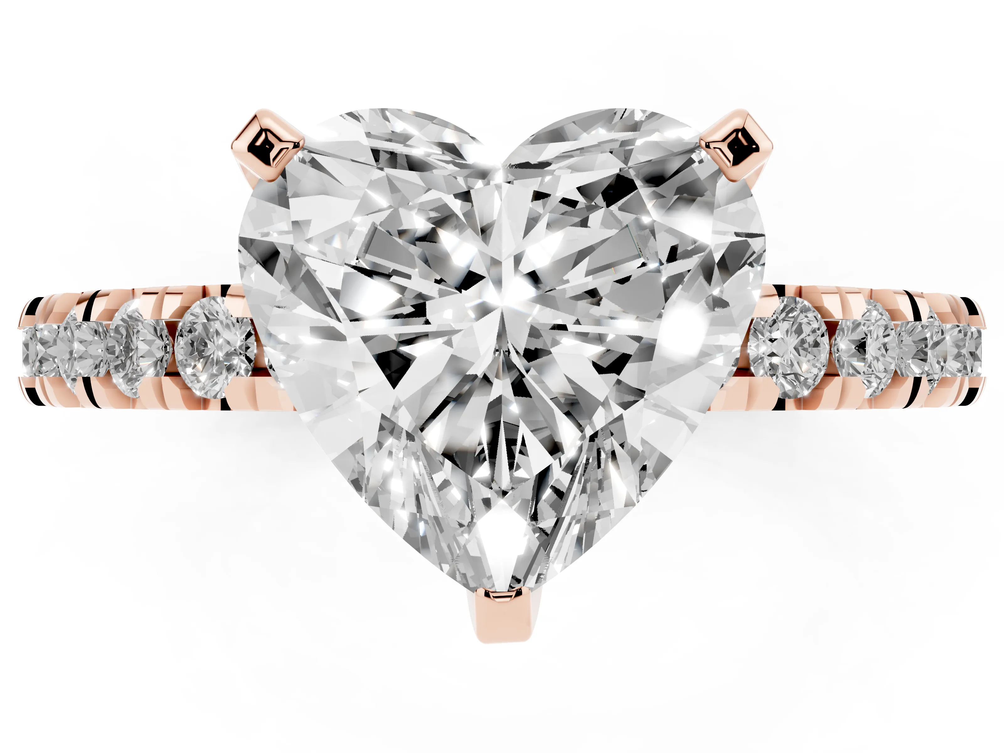Heart Cut Diamond Pavé Band Solitaire Set in Rose gold with Prong Setting