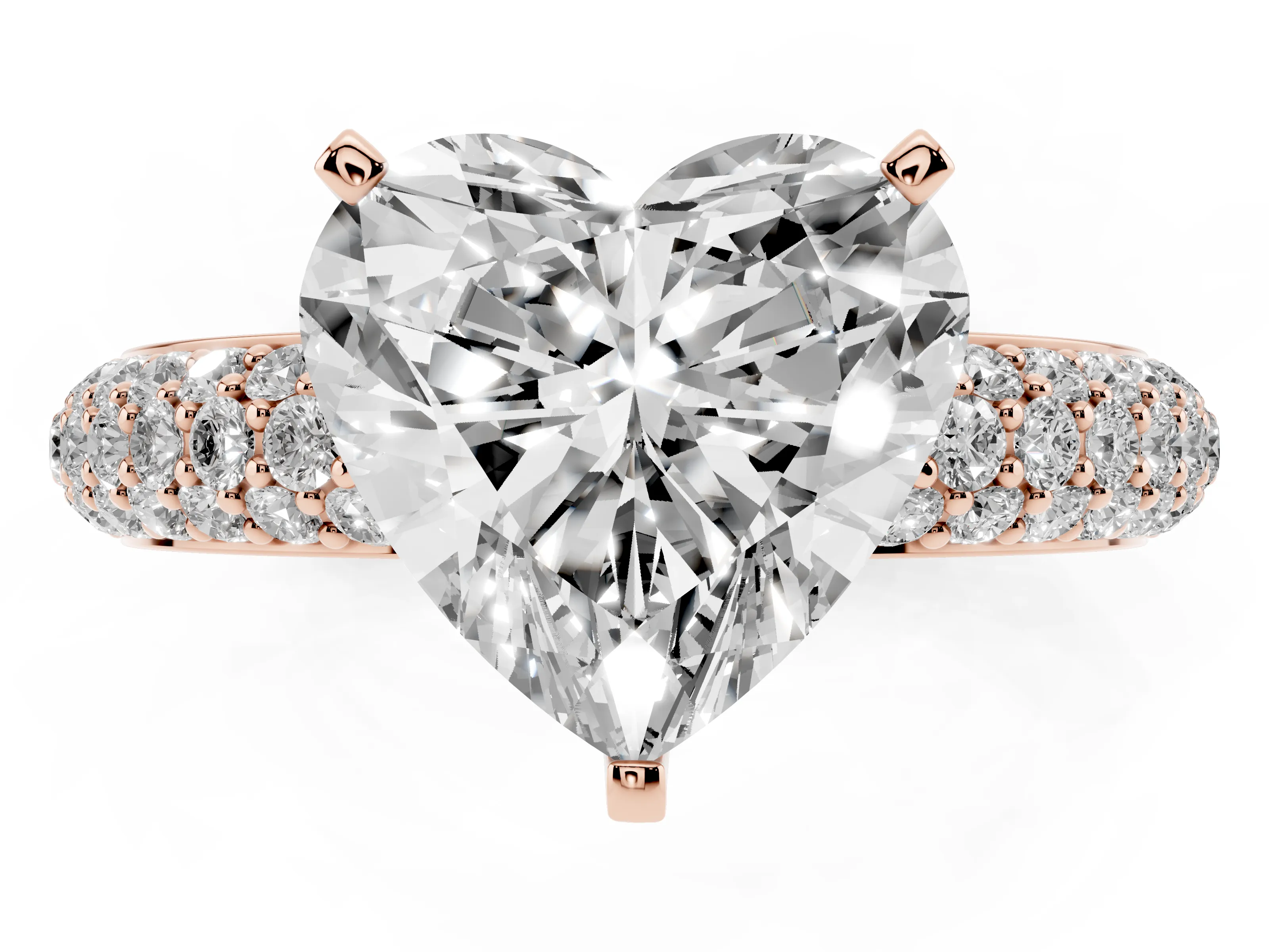 Heart Cut Diamond Solitaire Ring Set in Rose gold with Prong Setting and Pavé-Set Band