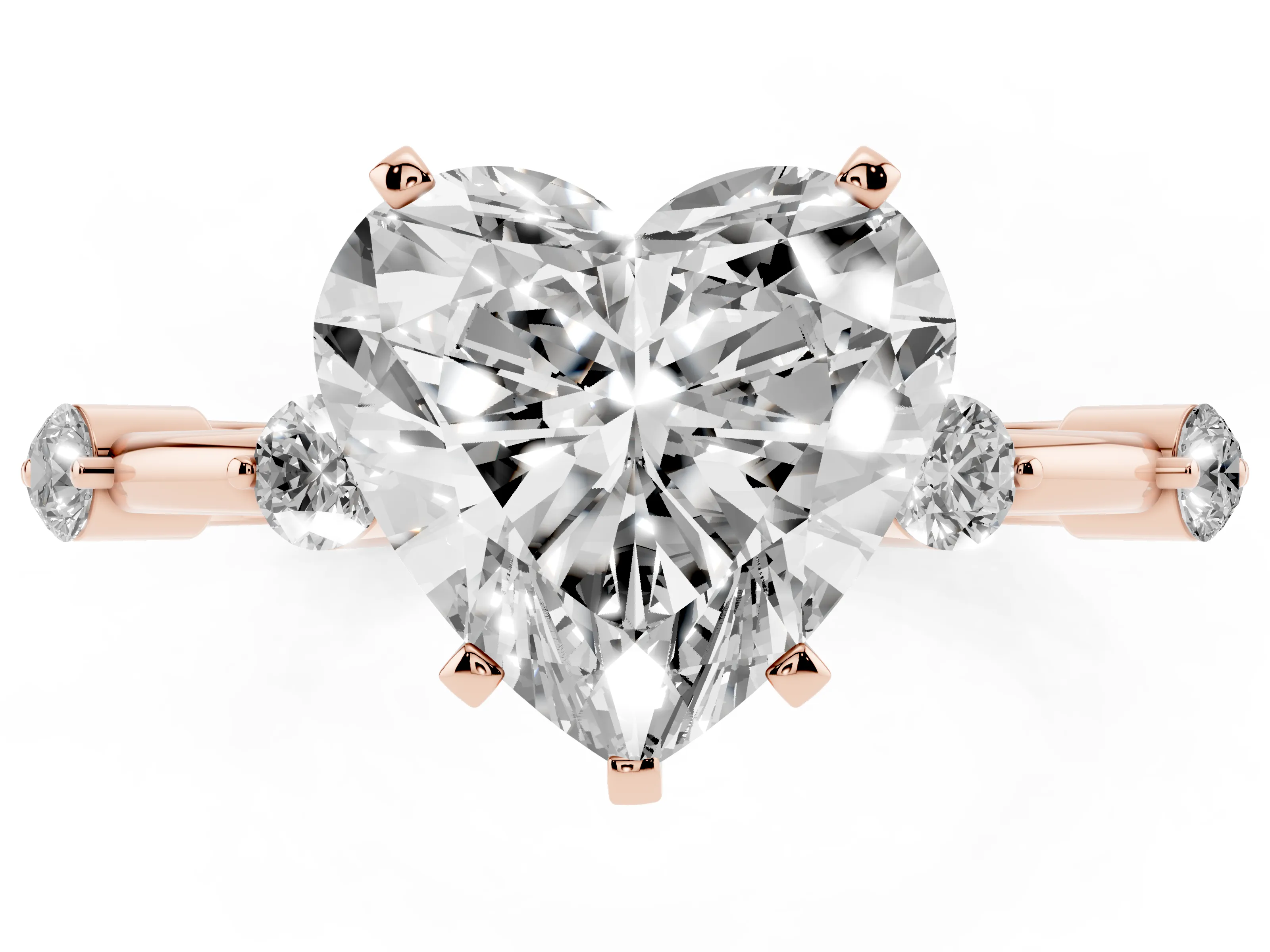 Heart Cut Diamond Solitaire Ring Set in Rose gold with Bezel Set Side Stones and Prong Setting