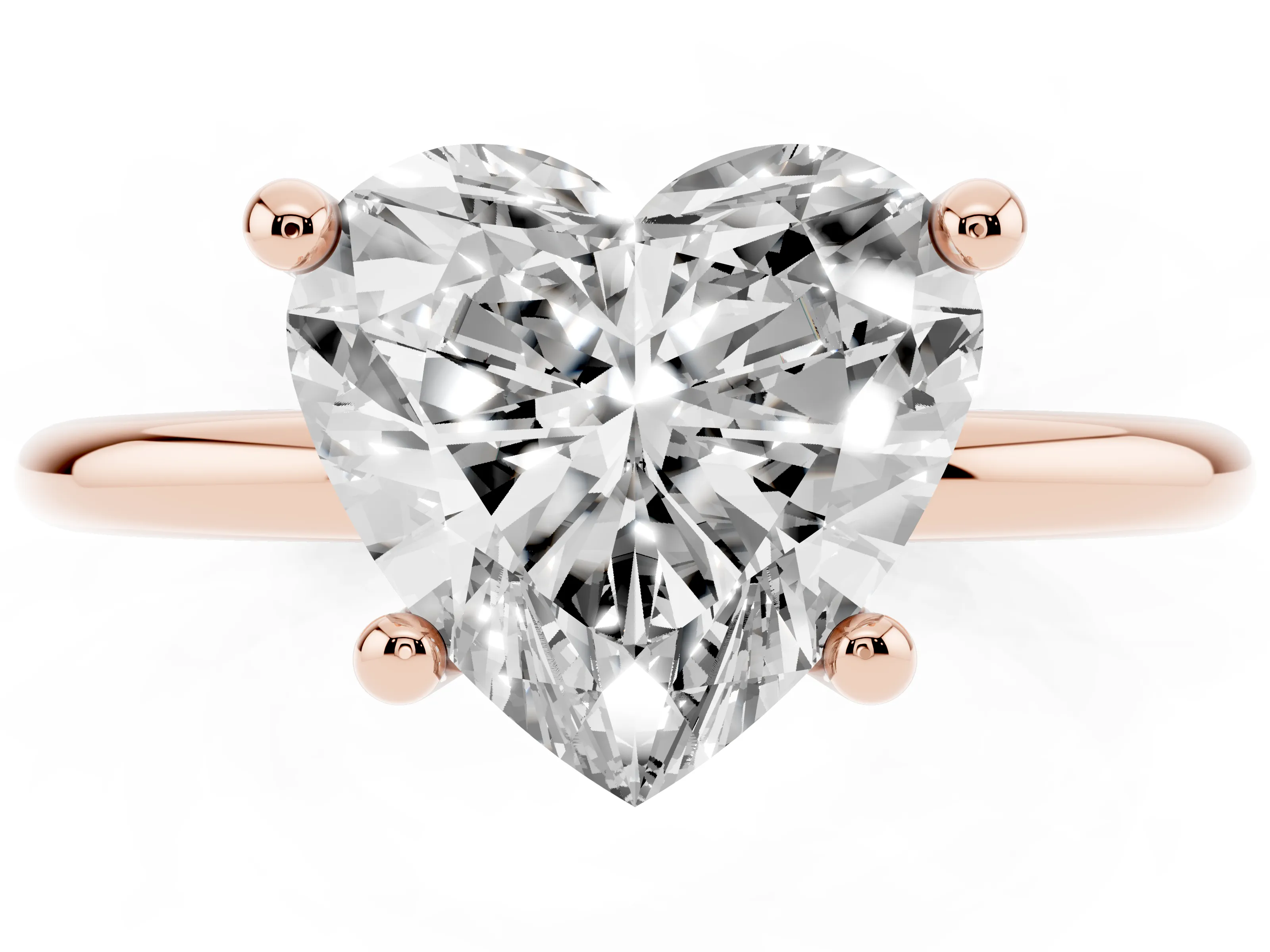 Heart Cut Diamond Solitaire Ring Set in Rose gold with Secure Prong Setting on a Classic Band
