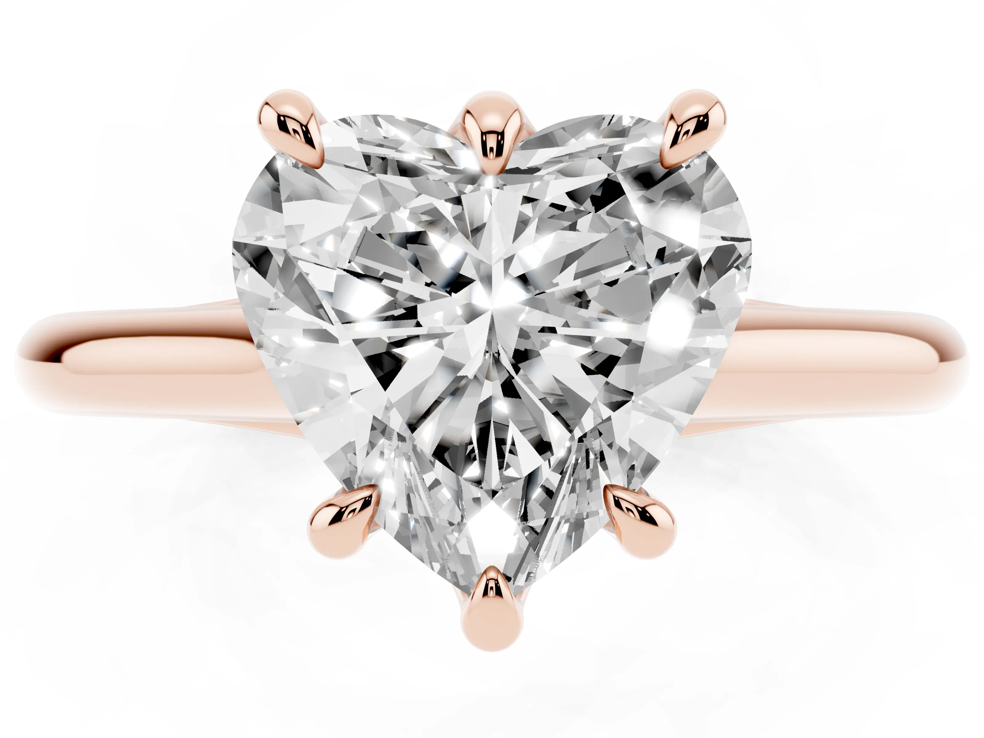 Heart Cut Diamond Solitaire Engagement Ring Set in Rose gold with Prong Setting and Plain Classic Band