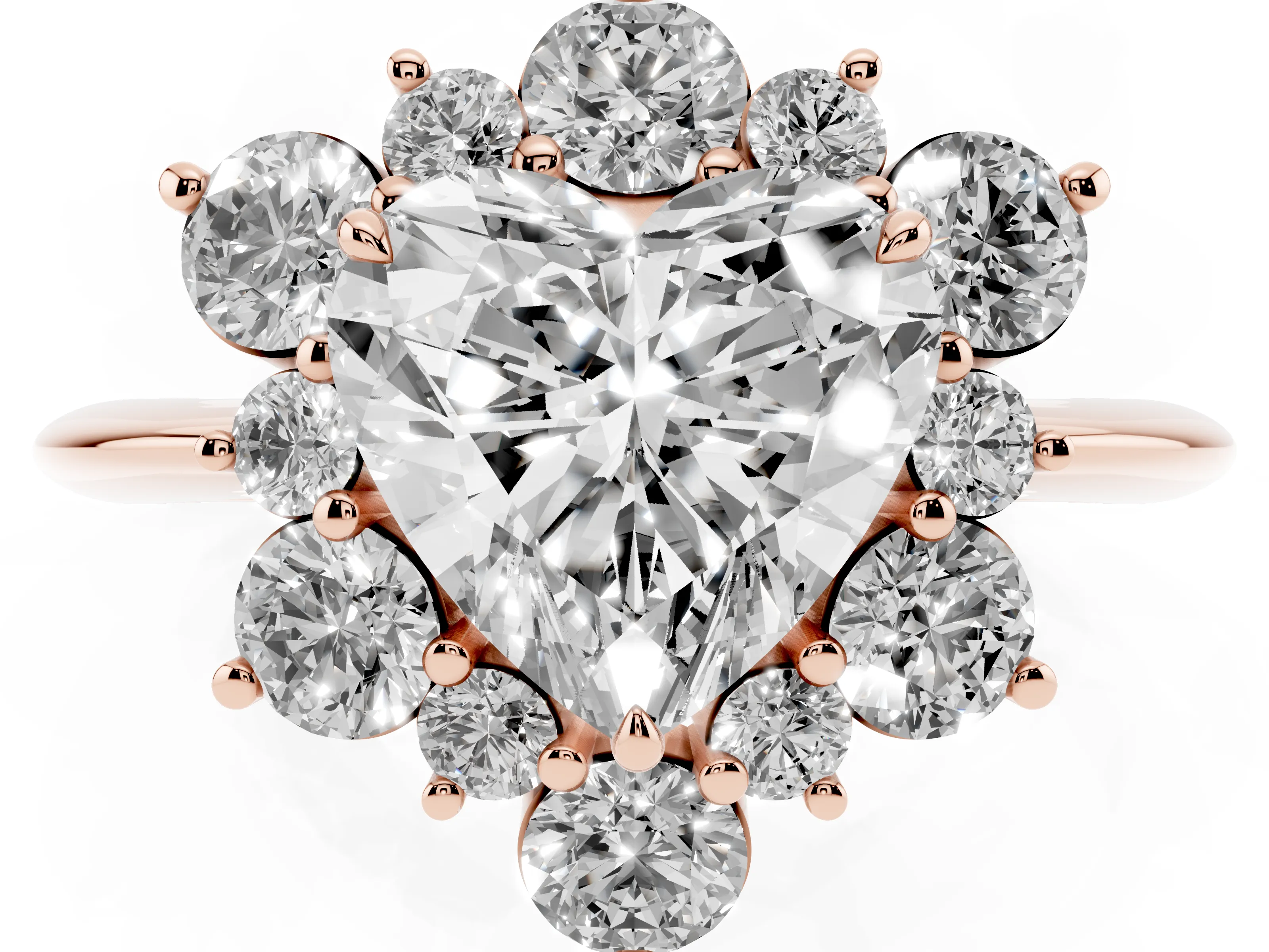 Heart Cut Diamond Cluster Halo Ring Set in Rose gold with Solitaire Band and Prong Setting