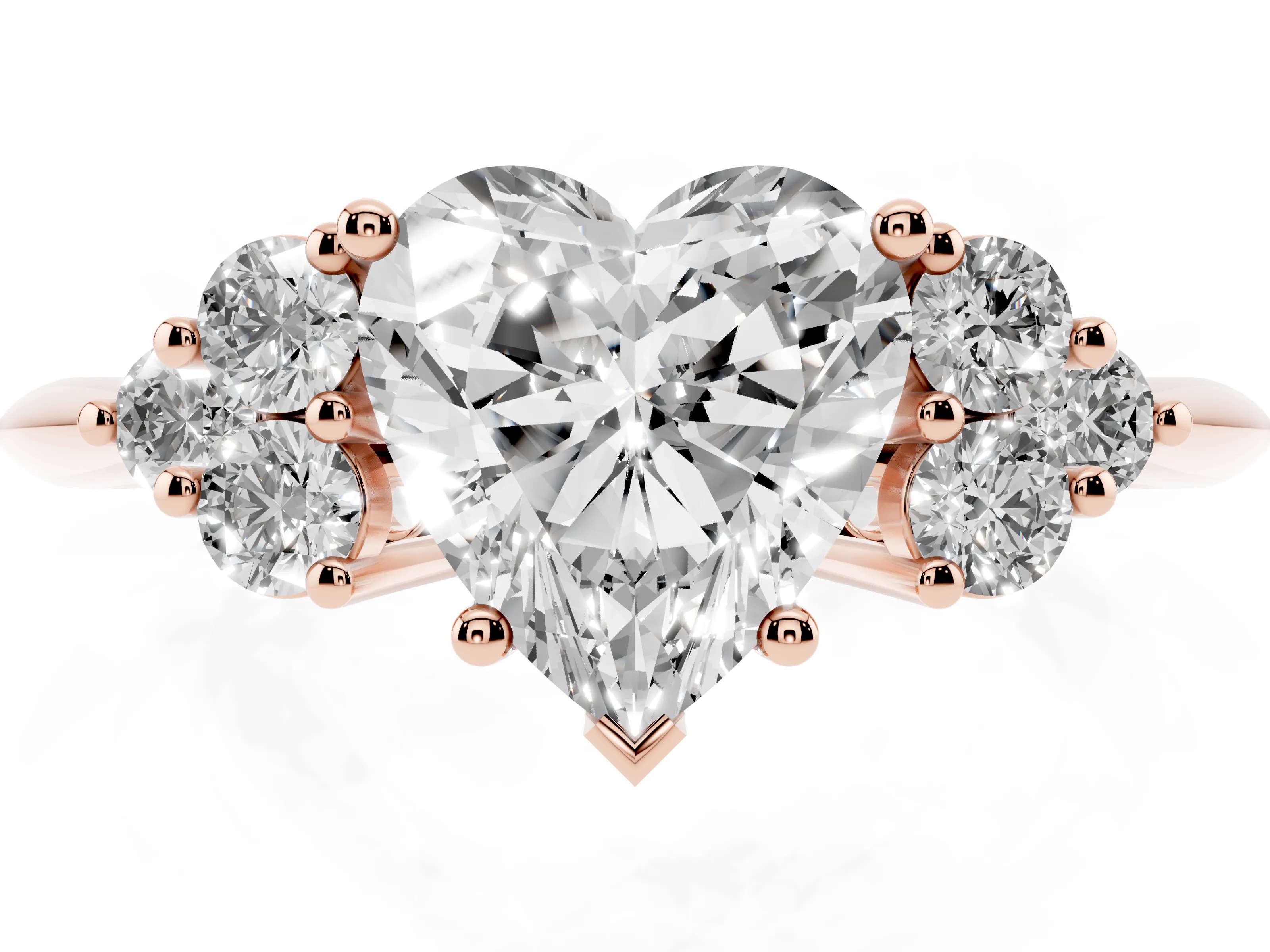 Heart Cut Diamond Cluster Ring Set in Rose gold with Plain Band and Prong Setting