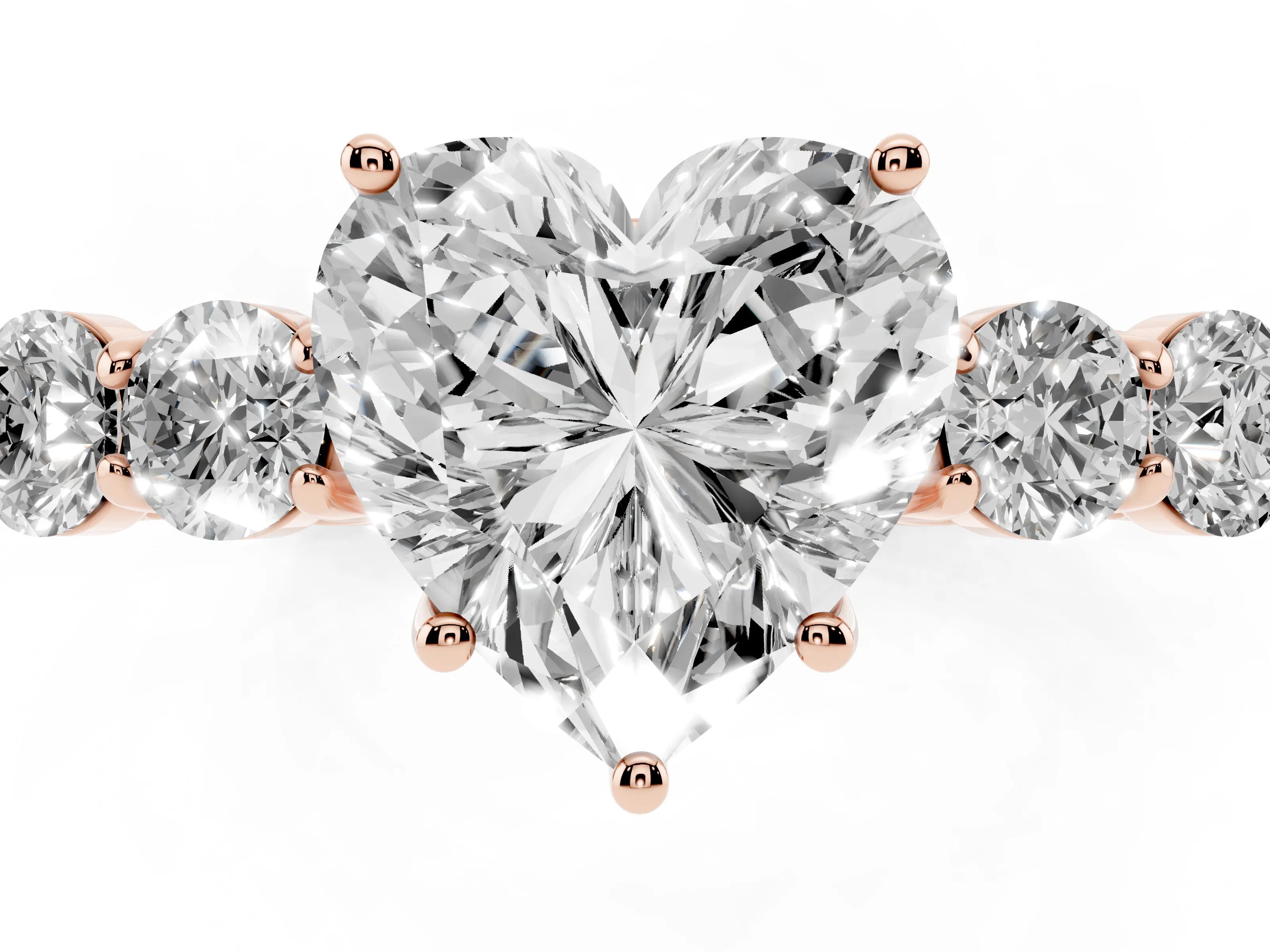 Heart Cut Diamond Five-Stone Prong Set Band Ring Set in Rose gold with Polished Band