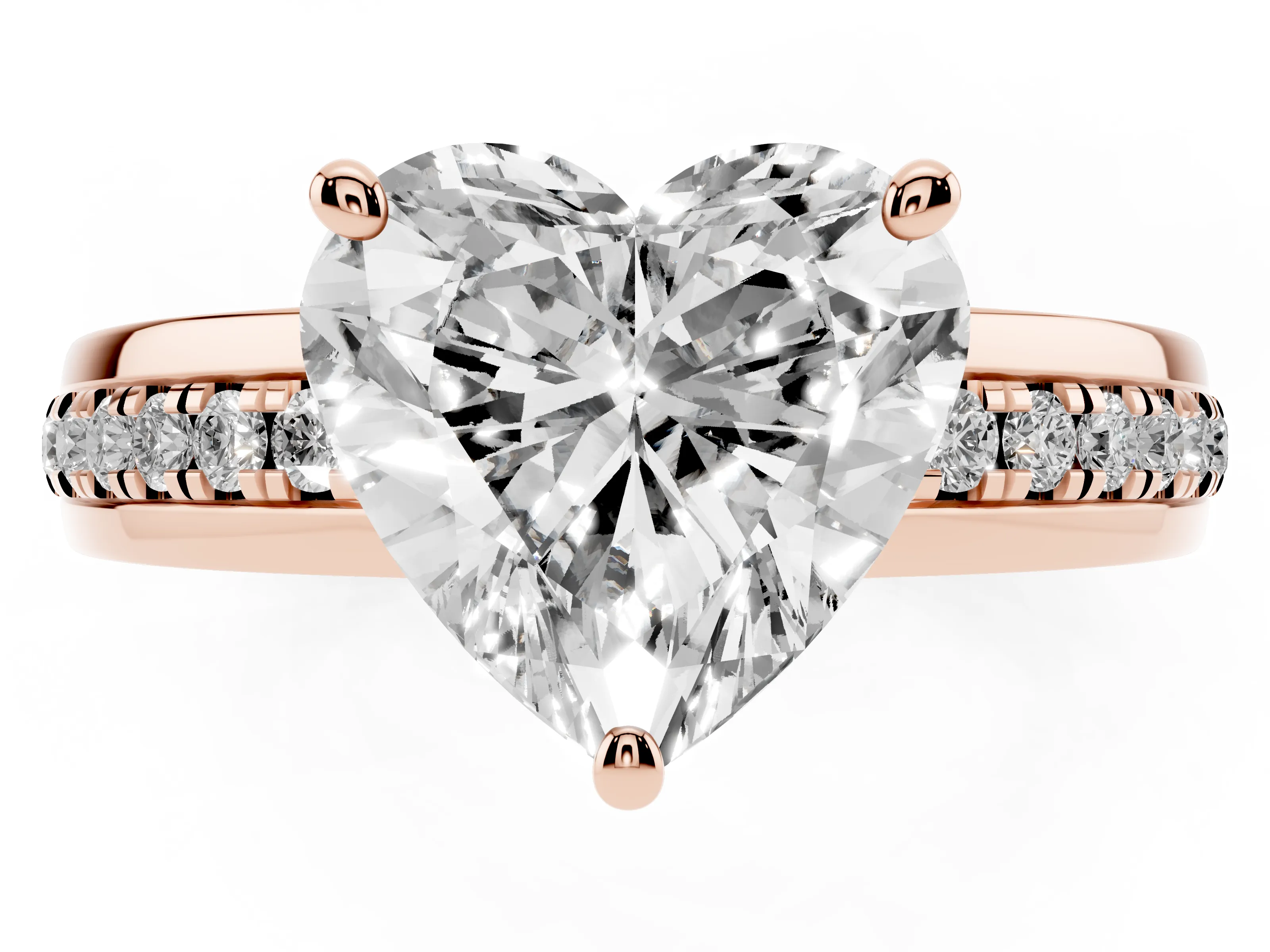 Heart Cut Diamond Solitaire Ring Set in Rose gold with Channel Set Band and Prong Setting