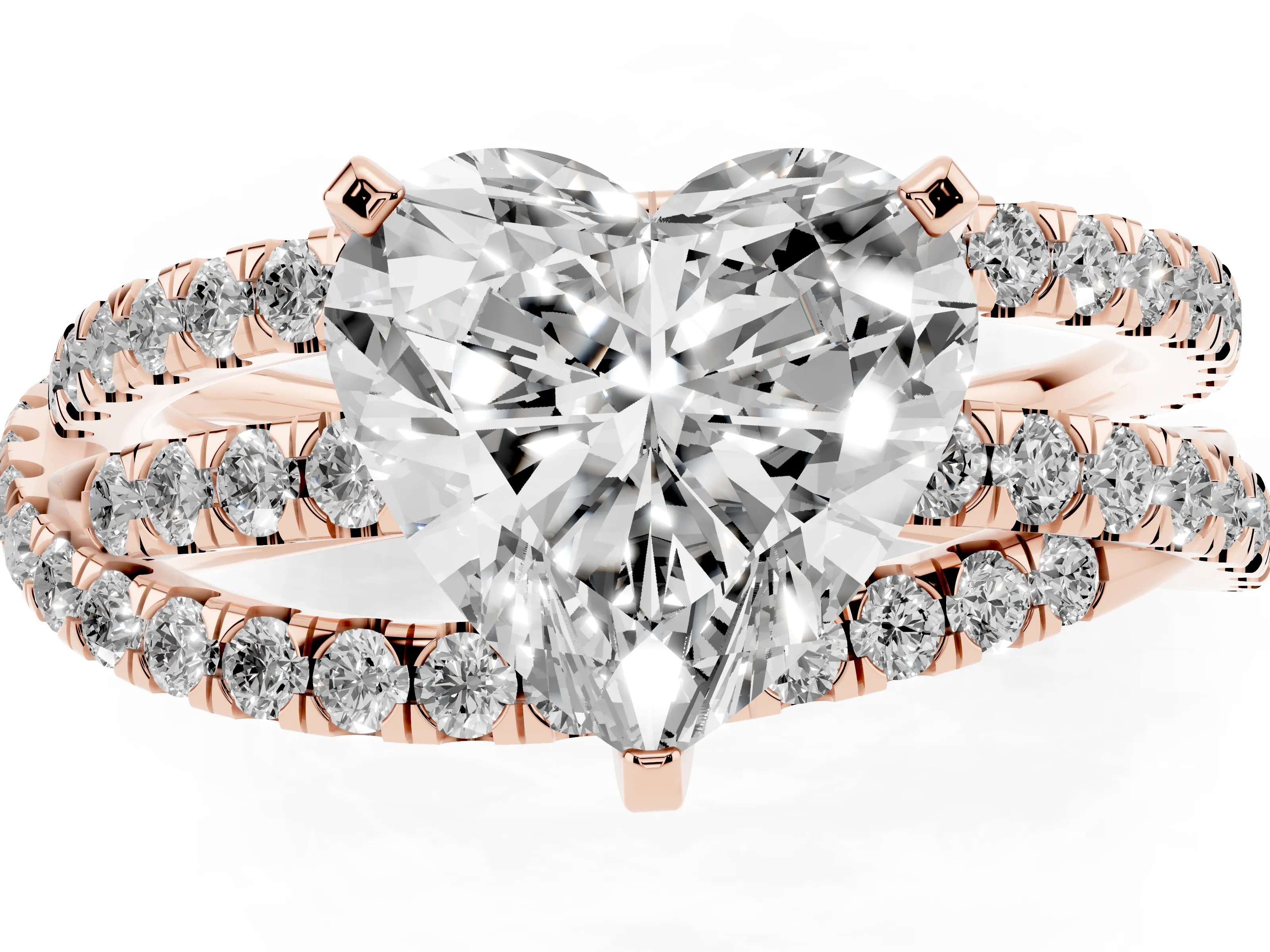 Heart Cut Diamond Solitaire Twist Band Ring Set in Rose gold with Pavé Setting and Prong Head