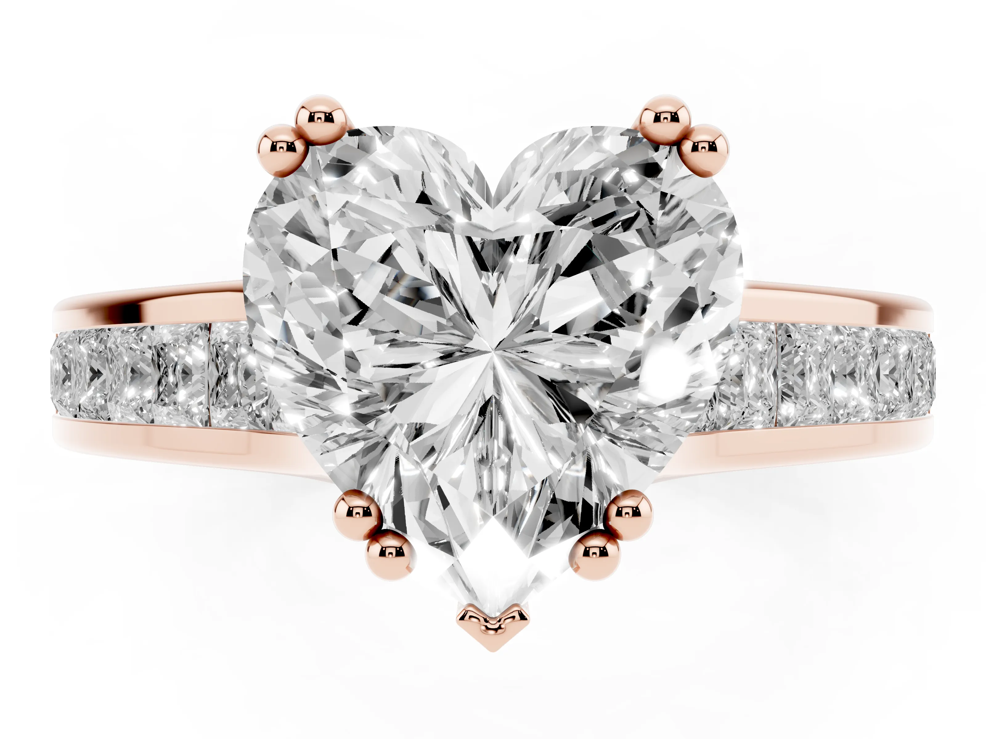 Heart Cut Diamond Channel Set Solitaire Engagement Ring Set in Rose gold with Prong Setting