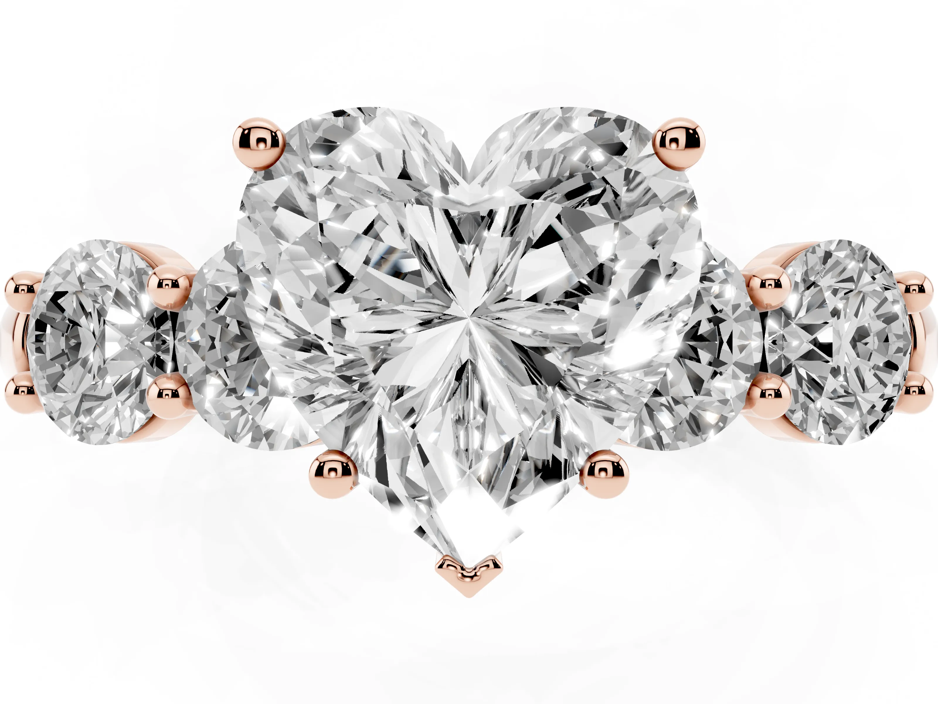 Heart Cut Diamond Five-Stone Prong Set Ring Set in Rose gold with Classic Band