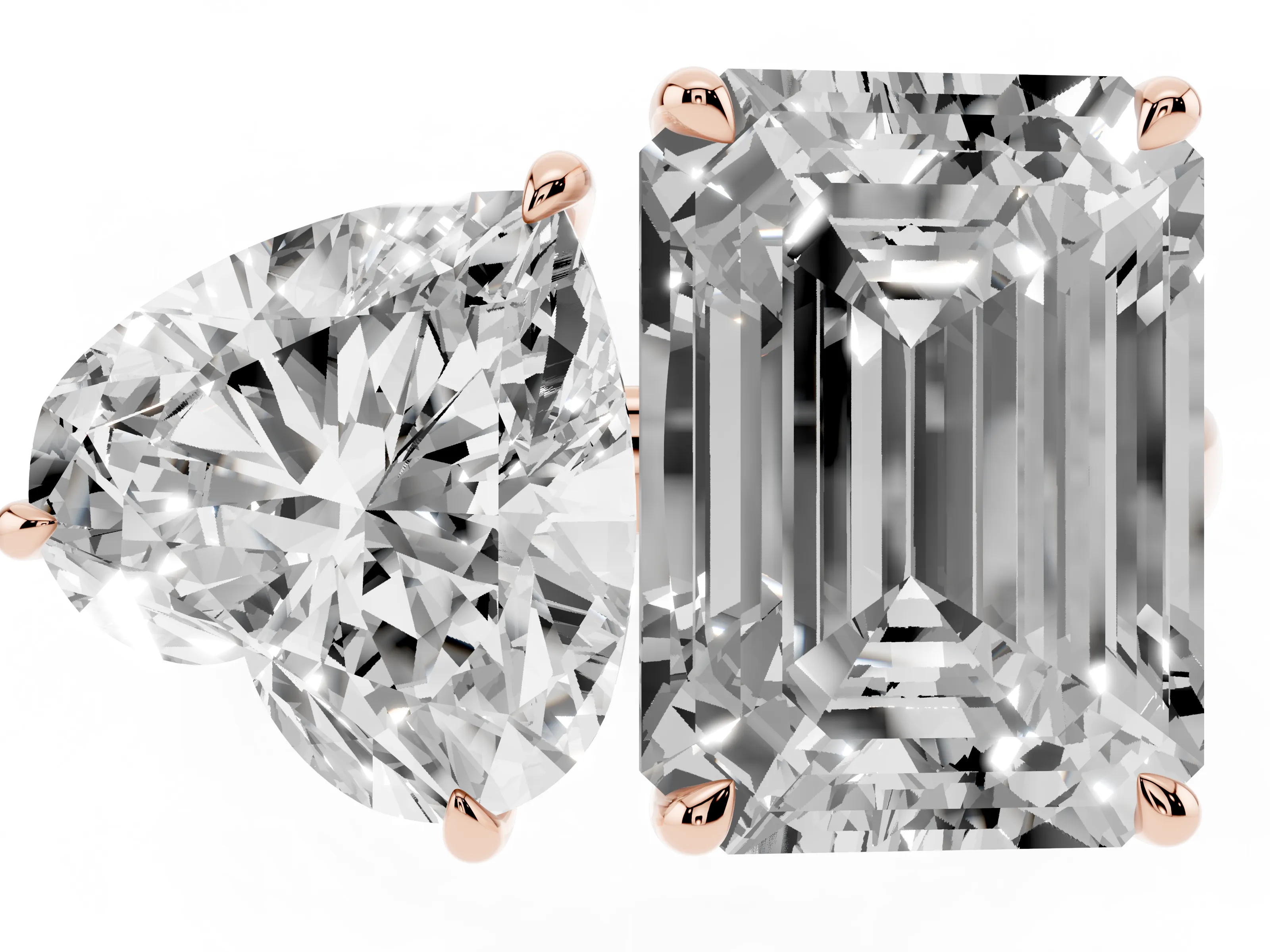 Heart Cut and Emerald Cut Toi Moi Ring Set in Rose gold with Prong Setting