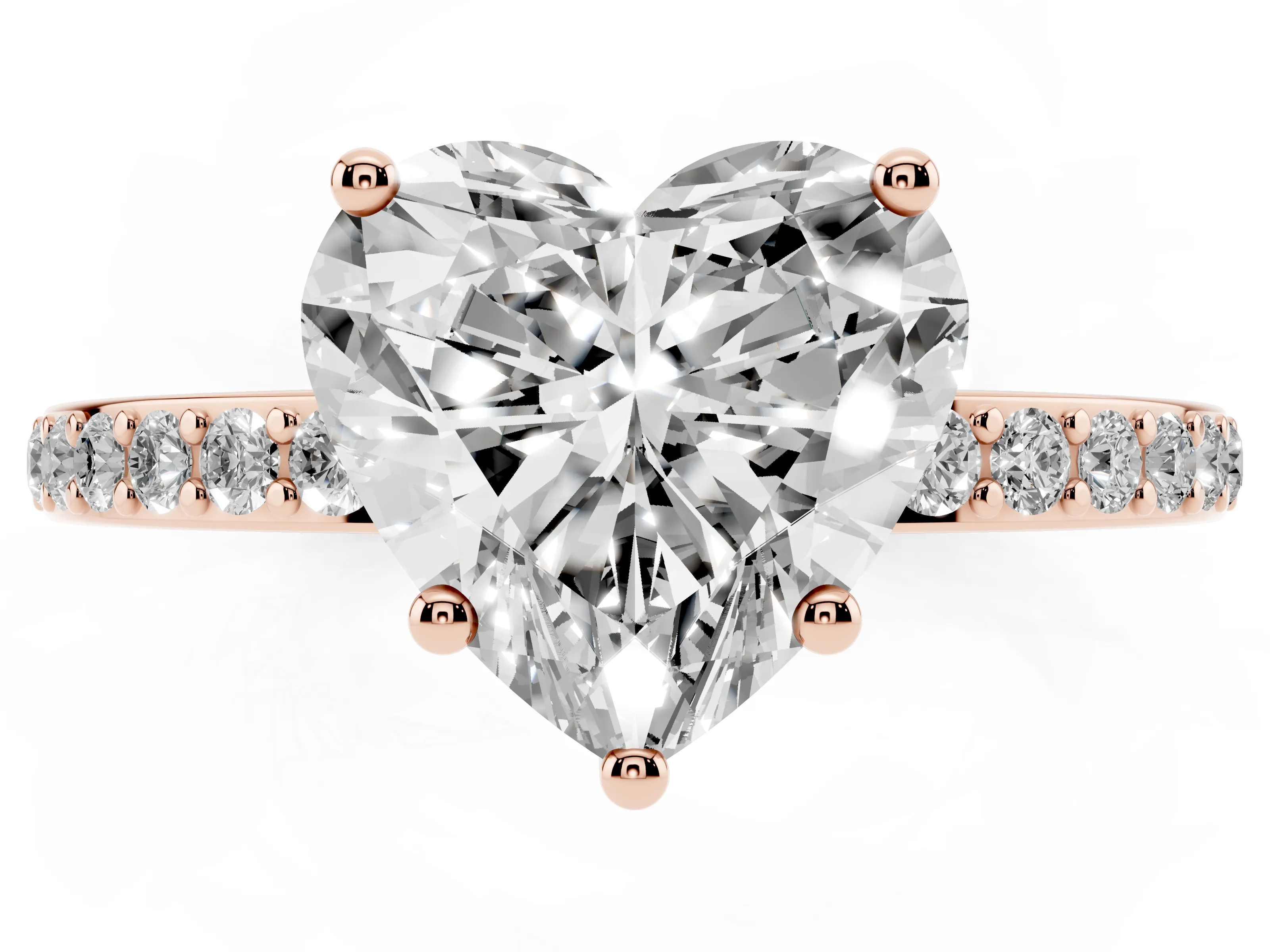 Heart Cut Diamond Pavé Band Ring Set in Rose gold with Prong-Set Center Stone