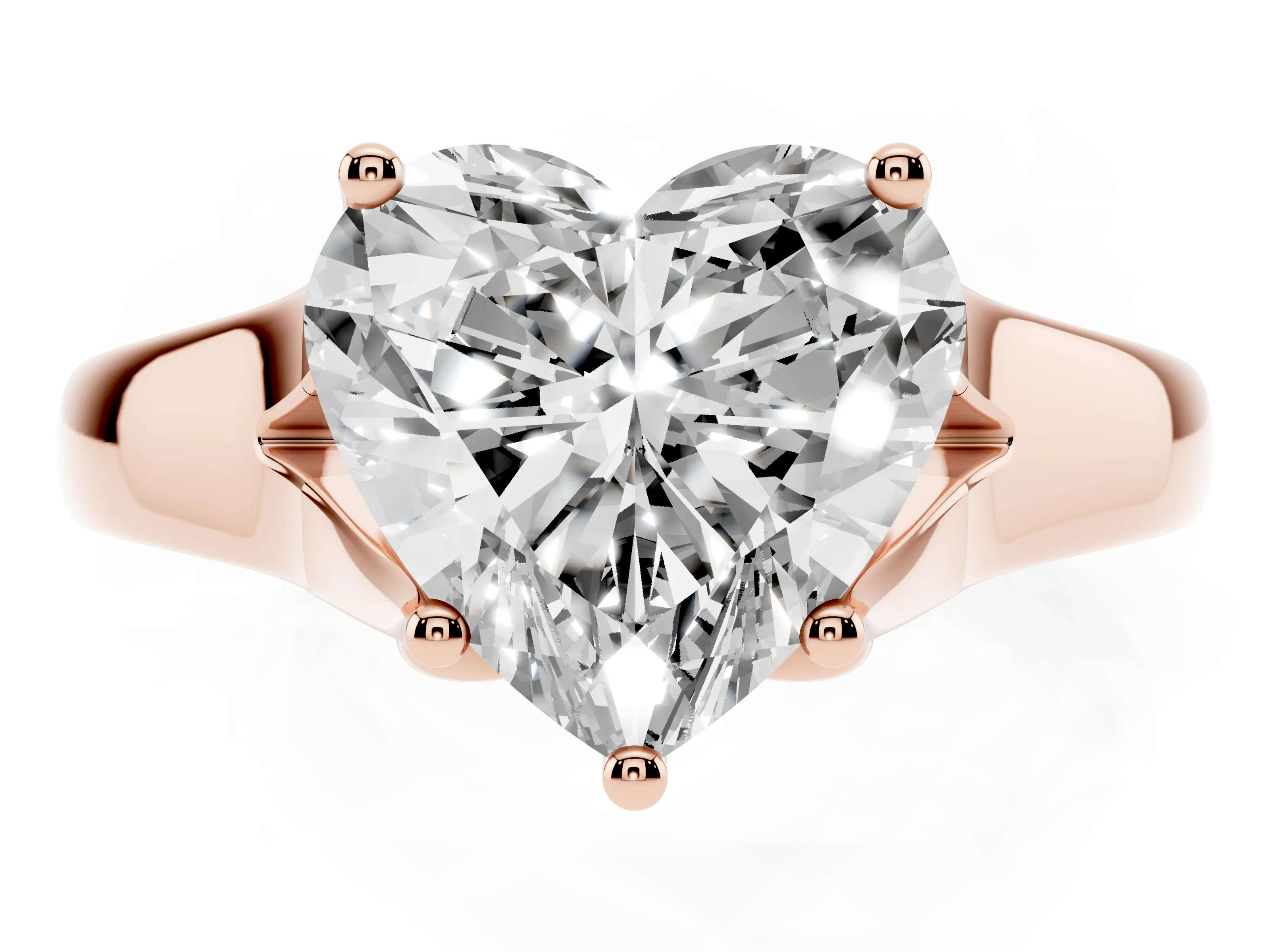 Heart Cut Diamond Solitaire Ring Set in Rose gold with Arched Cathedral Band and Prong Setting