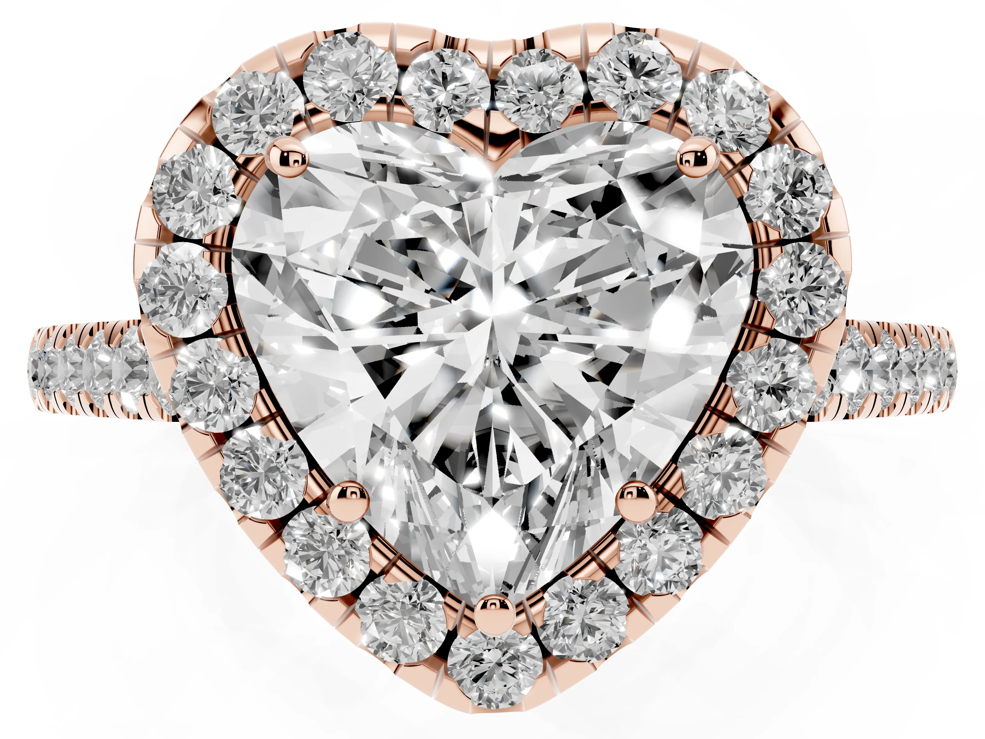 Heart Cut Diamond Halo Pavé Engagement Ring Set in Rose gold with Prong Setting