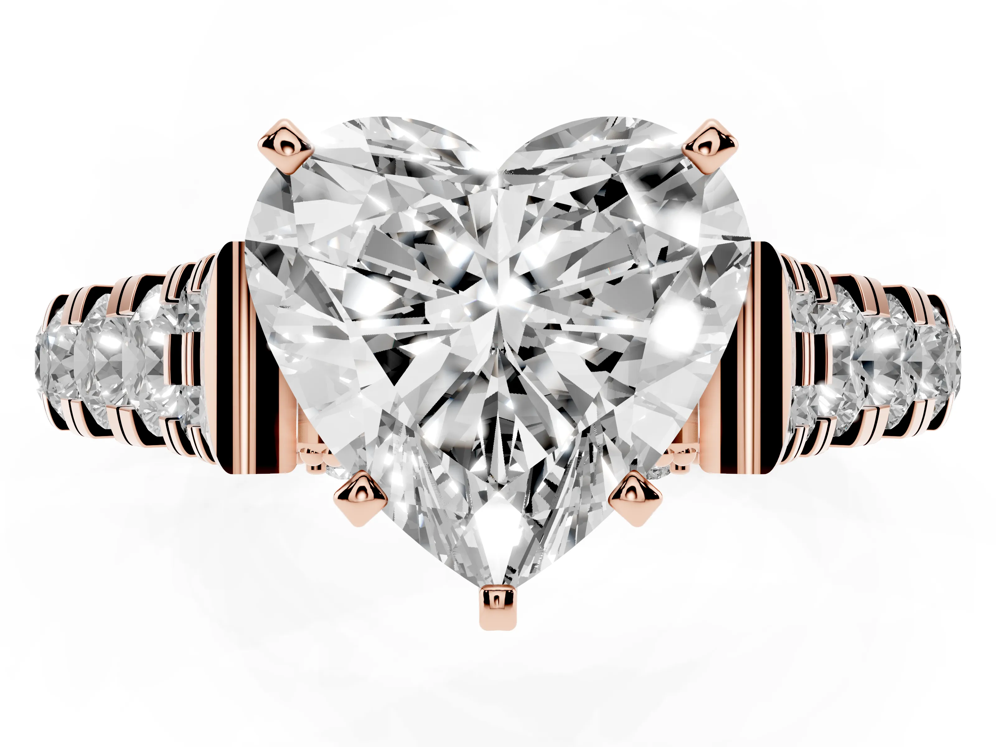 Heart Cut Diamond Classic Solitaire Ring Set in Rose gold with Pavé Band and Prong Setting