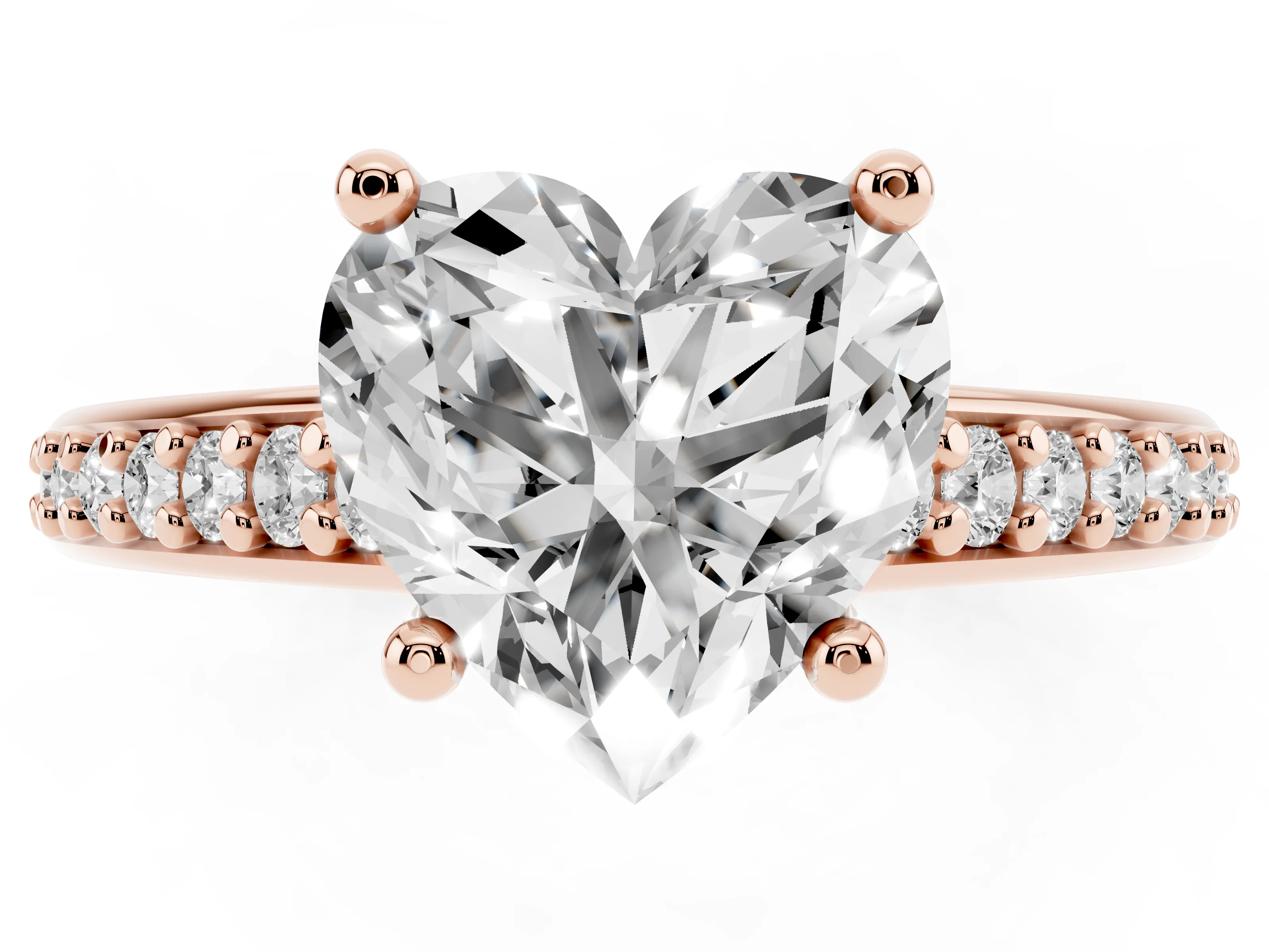 Heart Cut Diamond Prong Set Solitaire Engagement Ring Set in Rose gold with Pavé Band