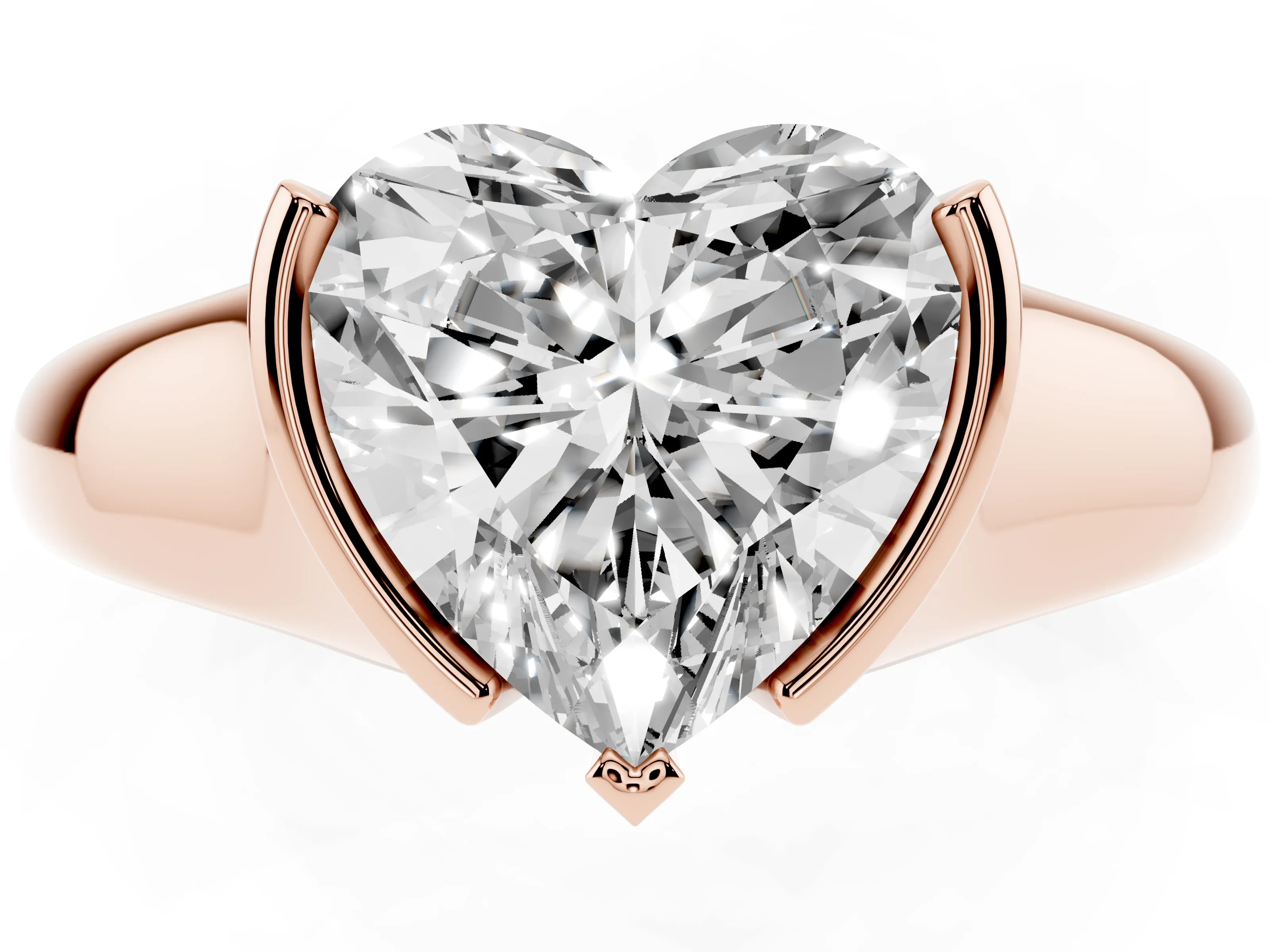 Heart Cut Diamond Solitaire Tension Set Ring Set in Rose gold with Split Shank Band