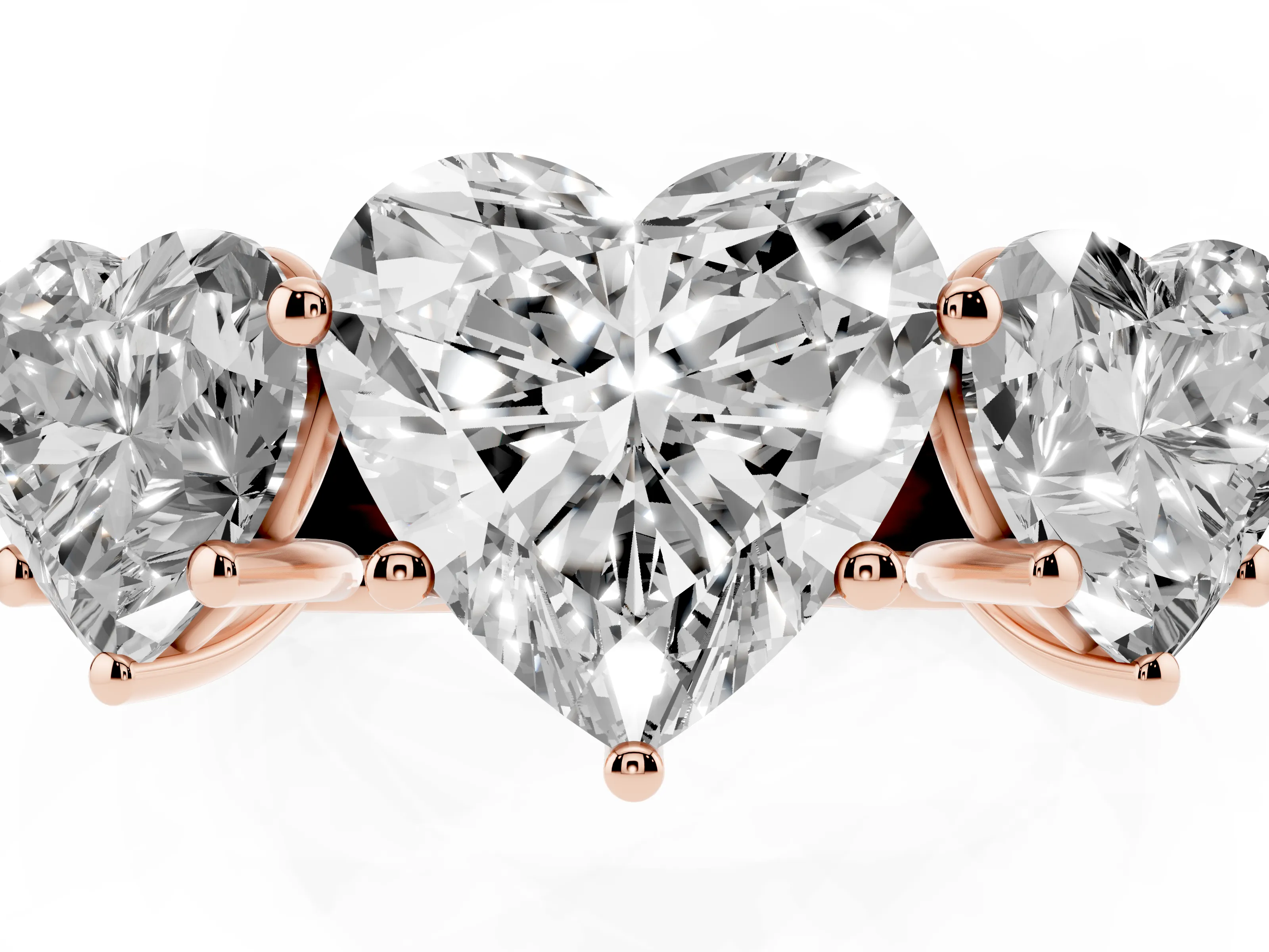 Heart Cut Diamond Three-Stone Ring Set in Rose gold with Plain Polished Band