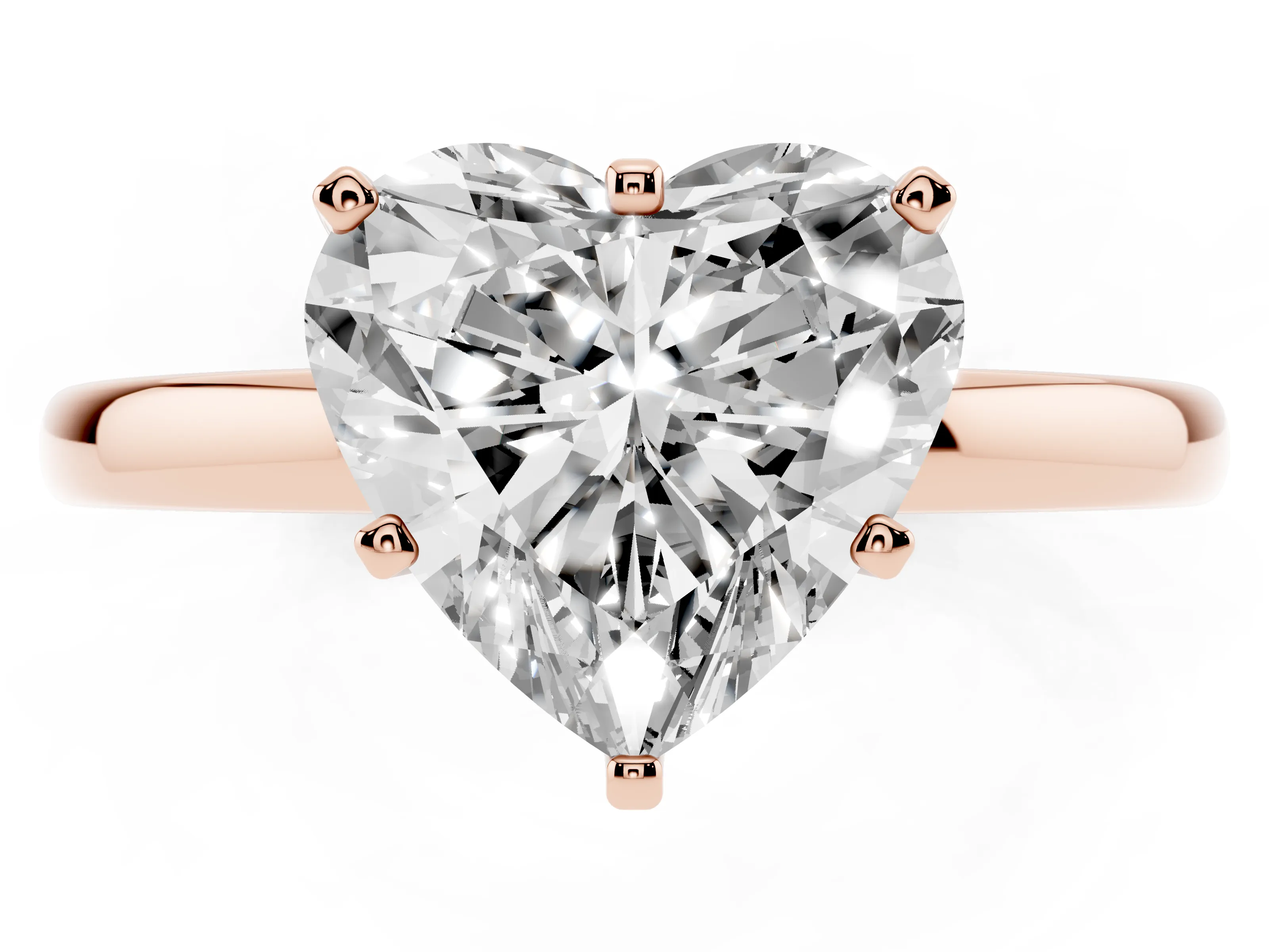 Heart Cut Diamond Solitaire Ring Set in Rose gold with Raised Prong Setting on a Classic Band