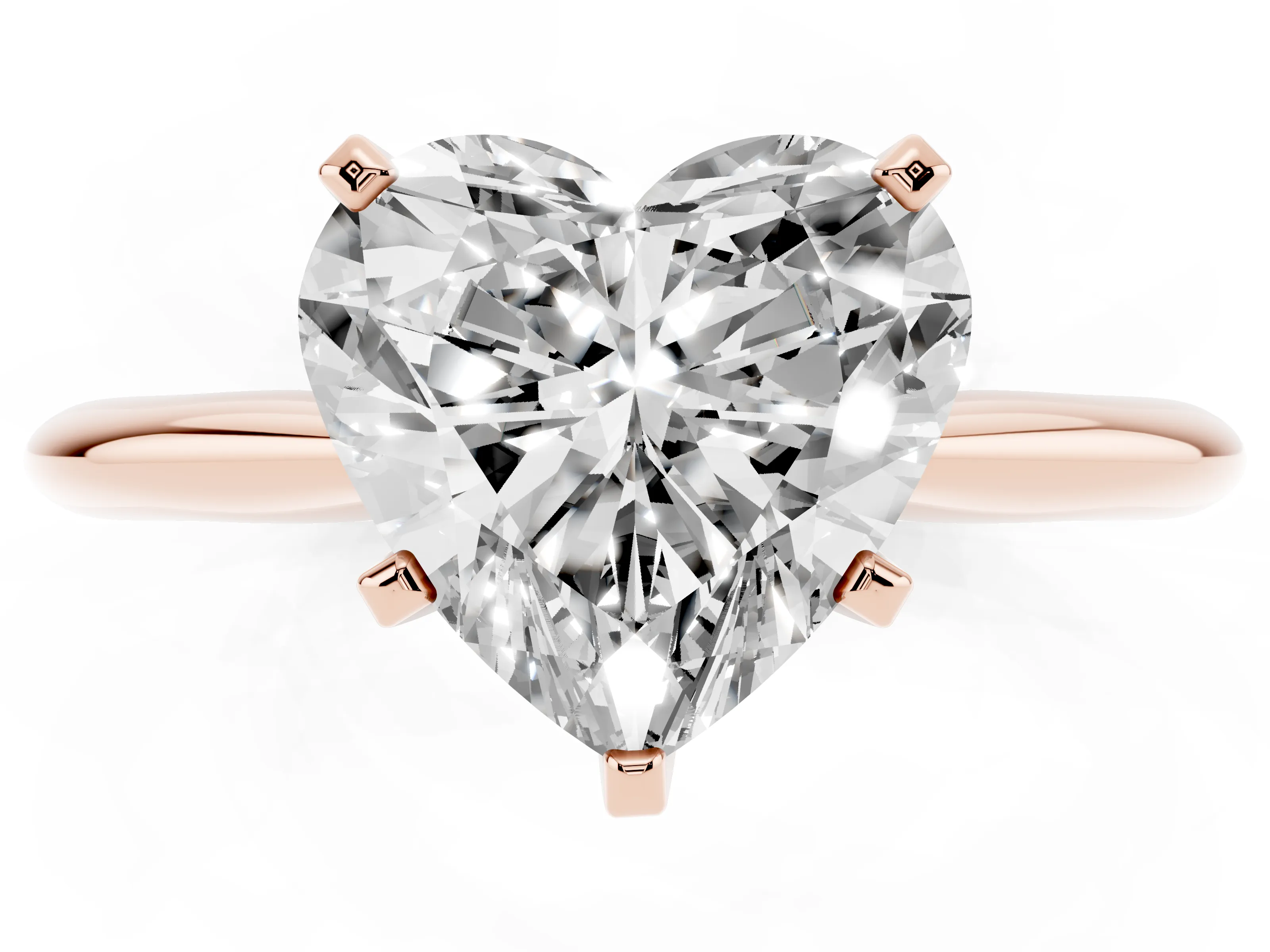 Heart Cut Diamond Solitaire Ring Set in Rose gold with Prong Setting on a Plain Round Band