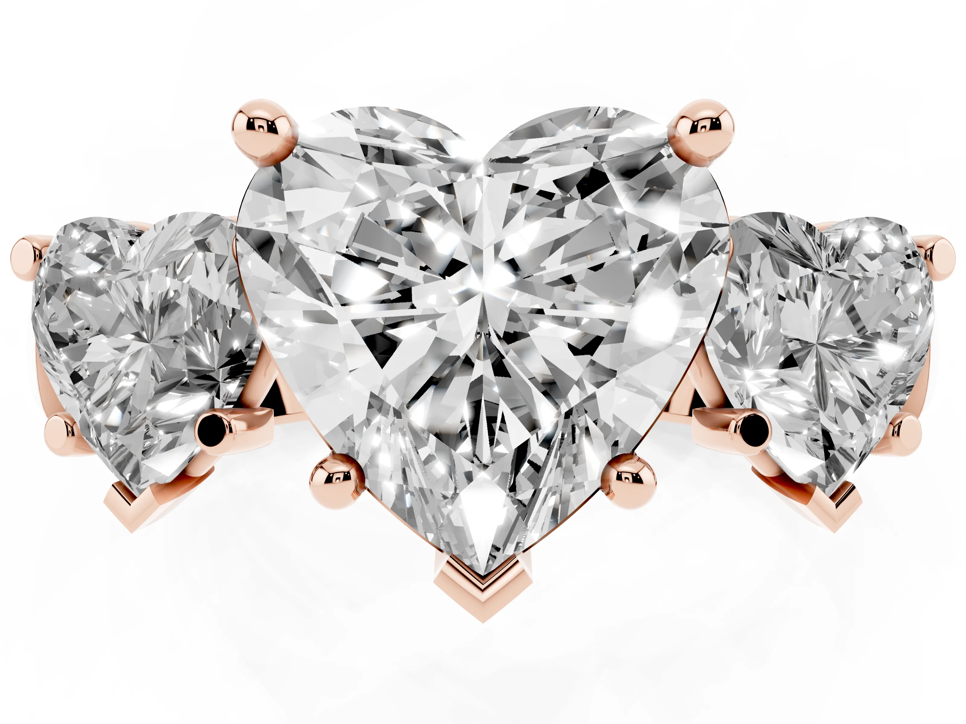 Heart Cut Diamond Three-Stone Trellis Ring Set in Rose gold with Comfort Fit Band