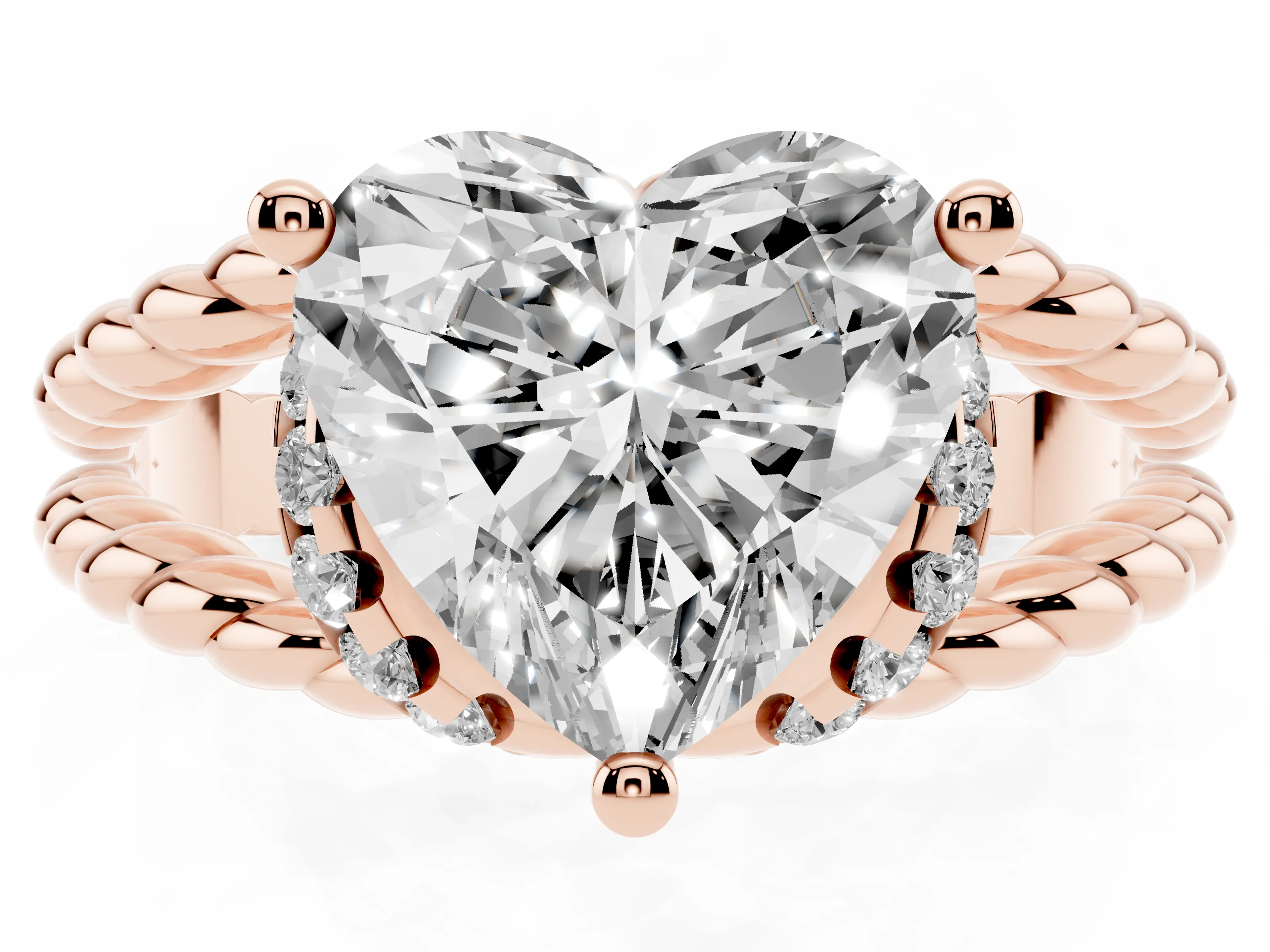Heart Cut Diamond Halo Ring Set in Rose gold with Twisted Band and Prong Setting