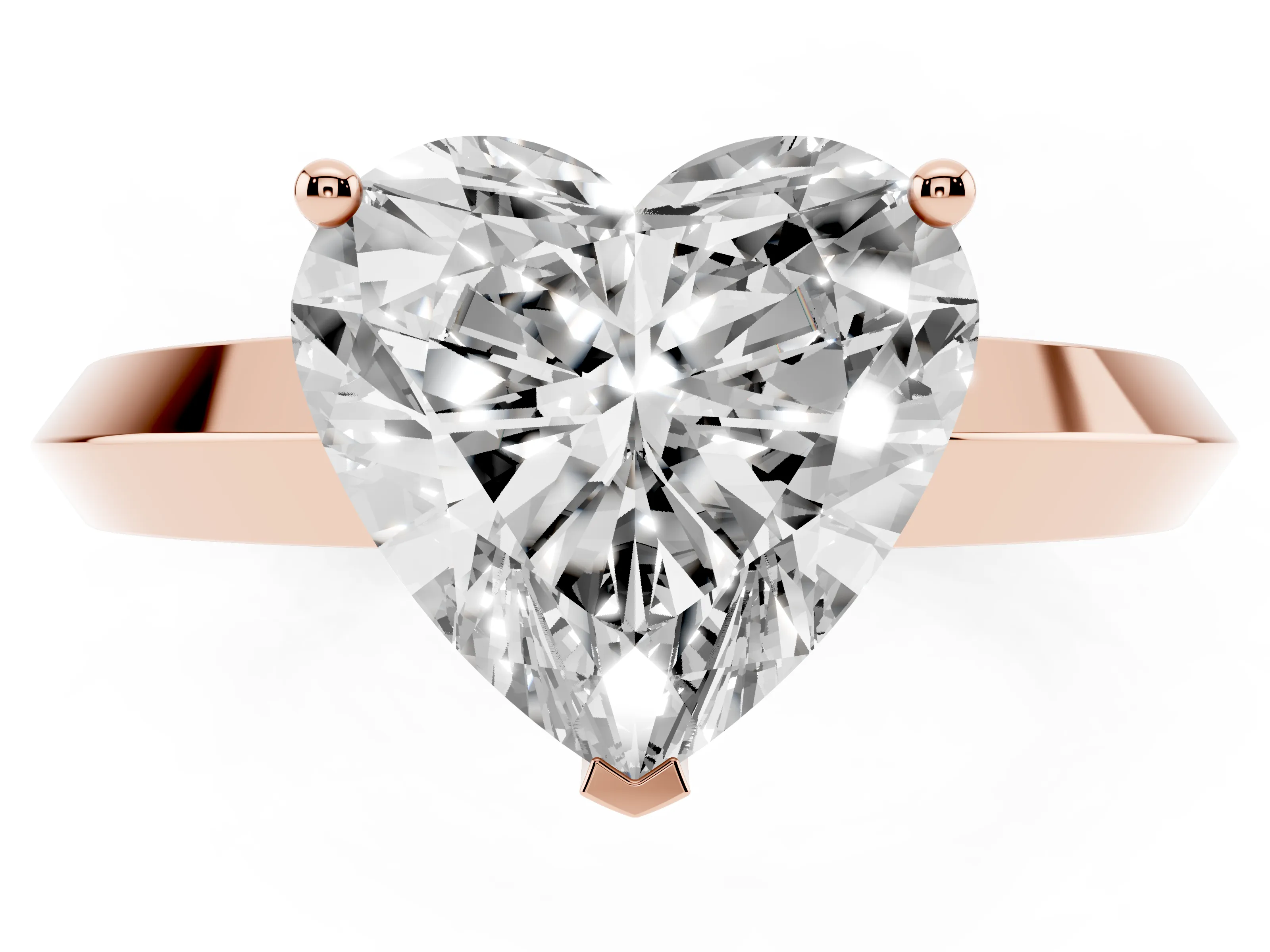 Heart Cut Diamond Solitaire Engagement Ring Set in Rose gold with Flat Band and Prong Setting