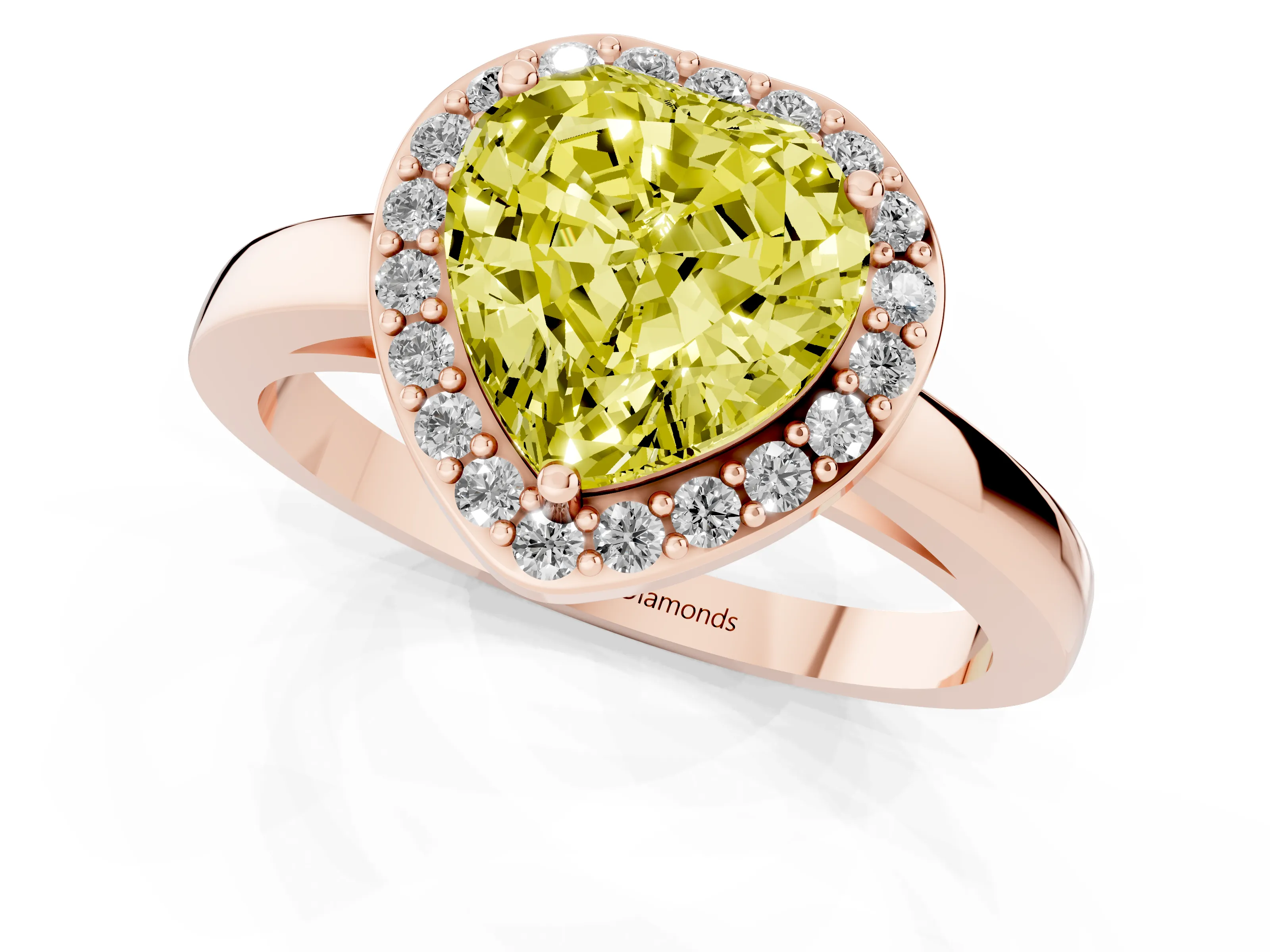 Fancy Yellow Heart Cut Diamond Halo Ring Set in Rose gold with Solitaire Band and Prong Setting