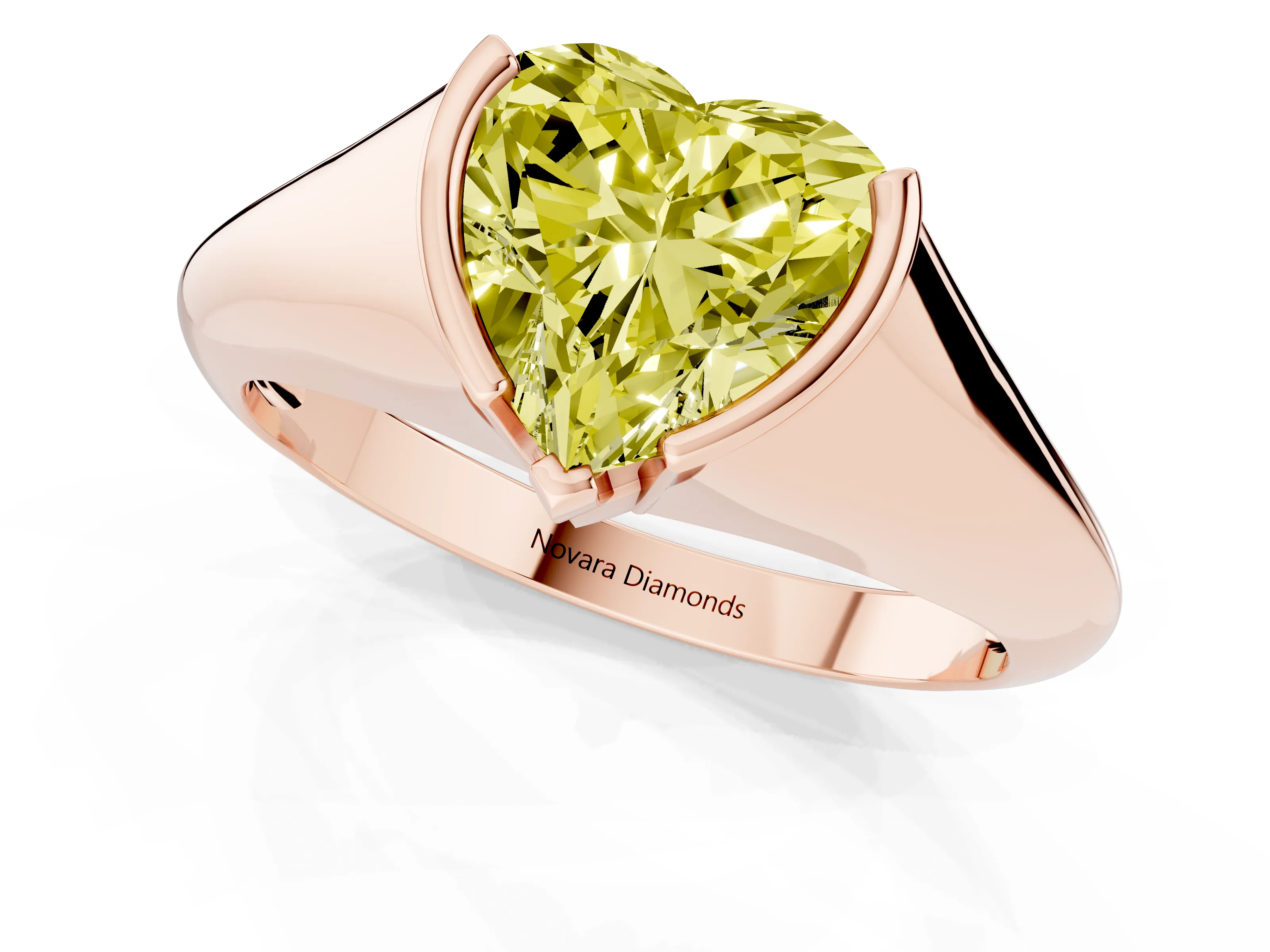 Fancy Yellow Heart Cut Diamond Solitaire Tension Set Ring Set in Rose gold