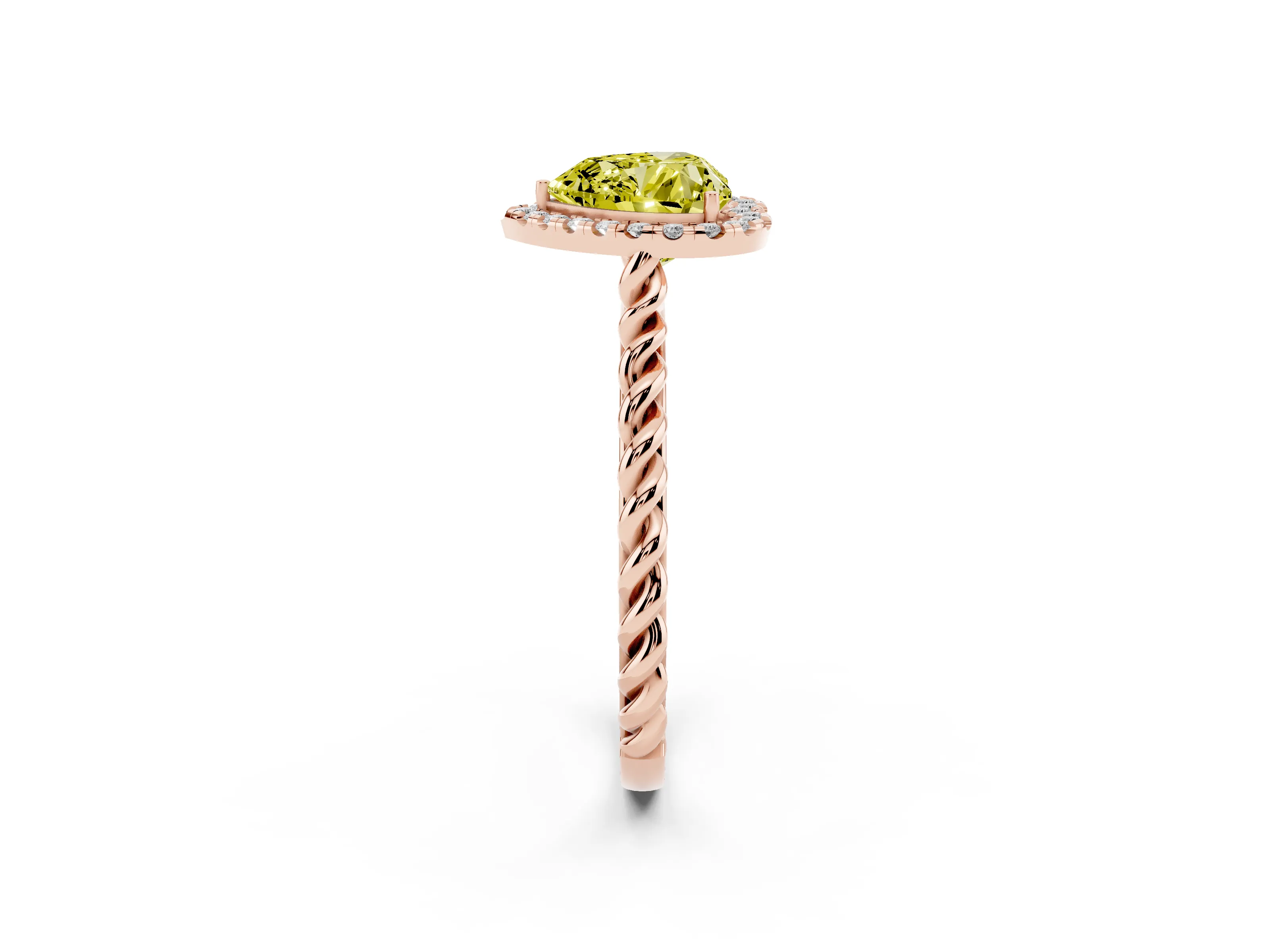 Fancy Yellow Heart Cut Diamond Halo Ring Set in Rose gold with Plain Twisted Band