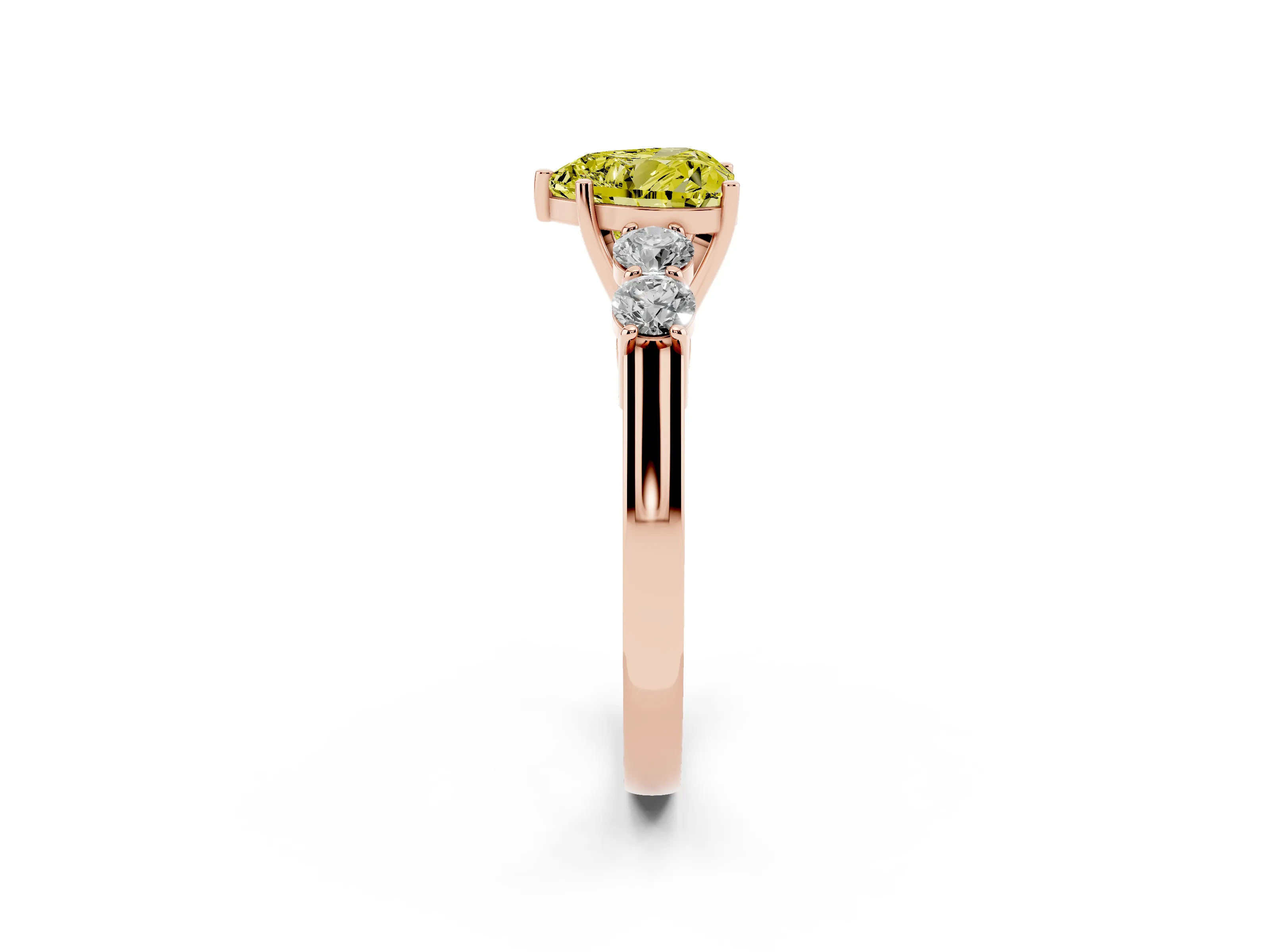 Fancy Yellow Heart Cut Diamond Five-Stone Prong Set Band Ring Set in Rose gold with Polished Band