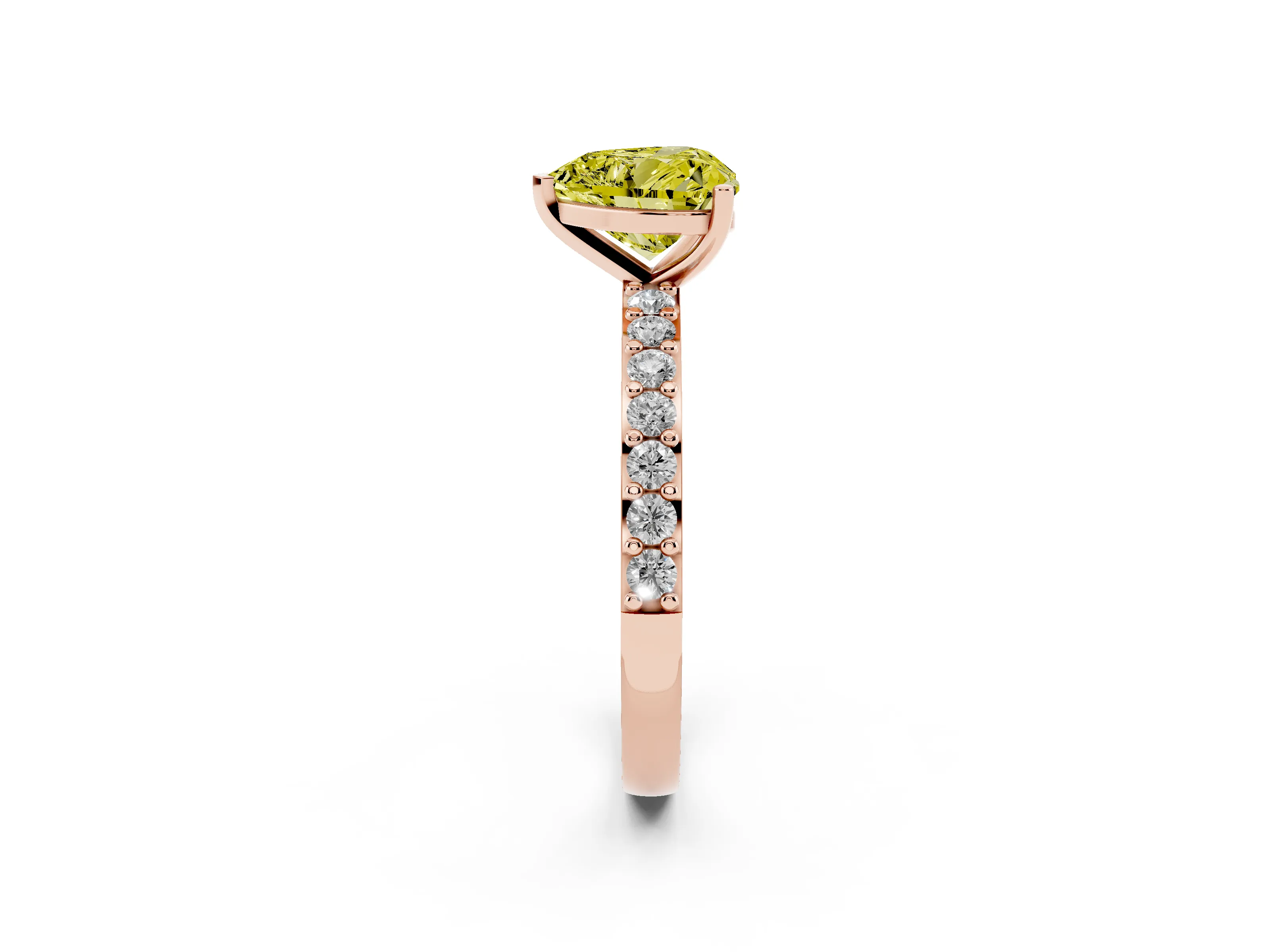 Fancy Yellow Heart Cut Diamond Solitaire Set in Rose gold with Round Pavé Band and Prong Setting