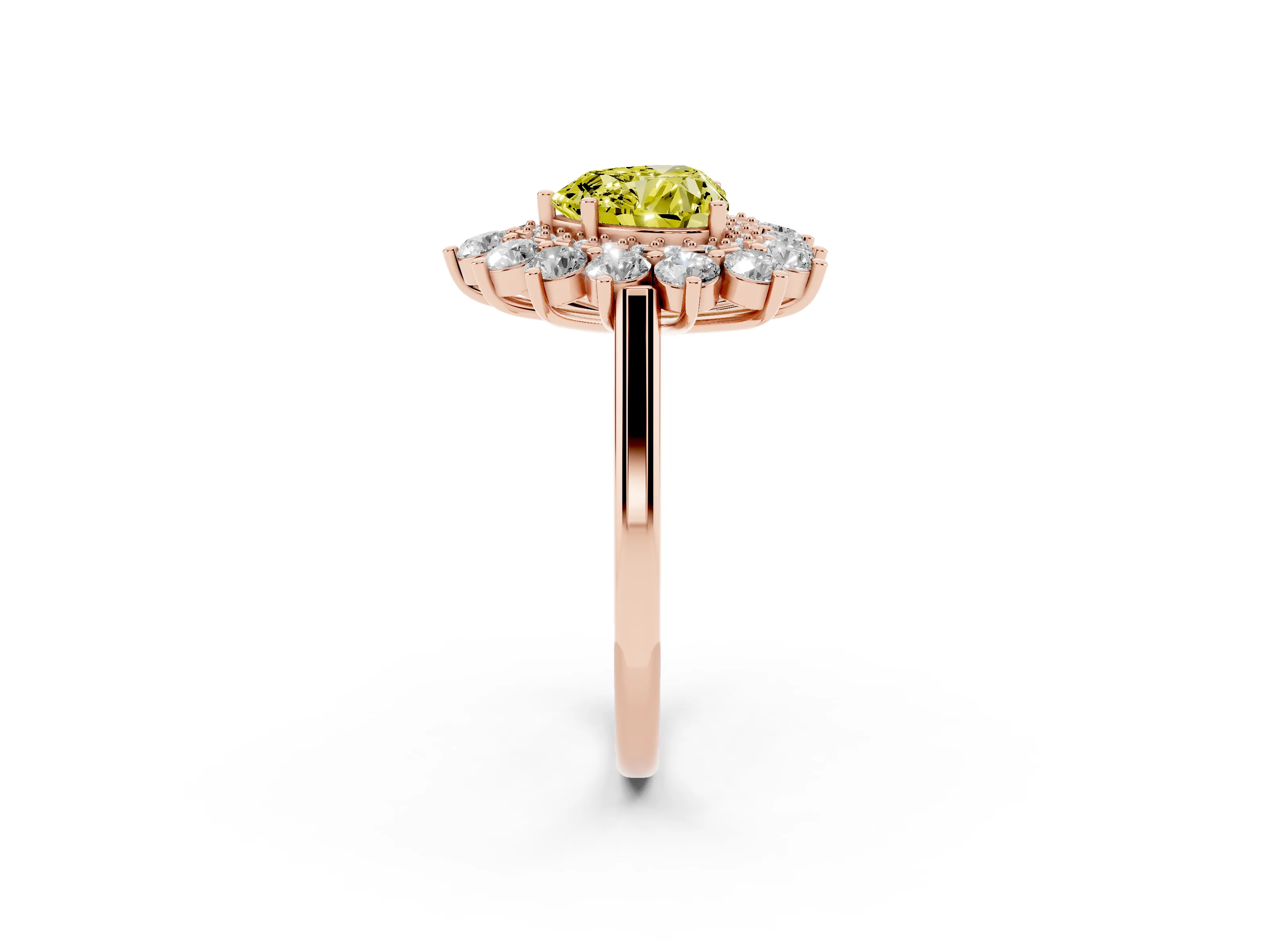 Fancy Yellow Heart Cut Diamond Floral Double Halo Ring Set in Rose gold with Round Petals