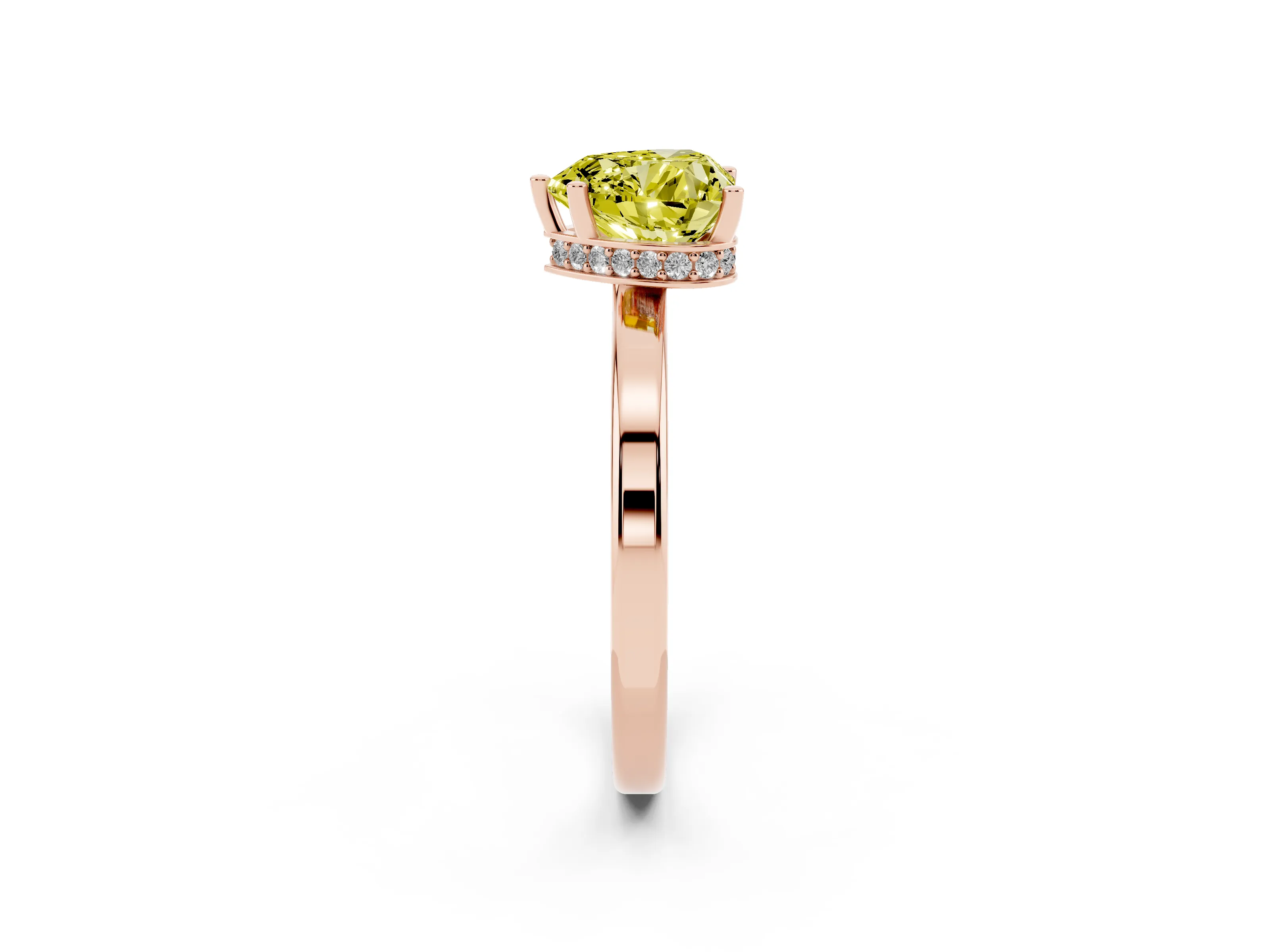 Fancy Yellow Heart Cut Diamond Solitaire Engagement Ring Set in Rose gold with Prong Setting on a Plain Band