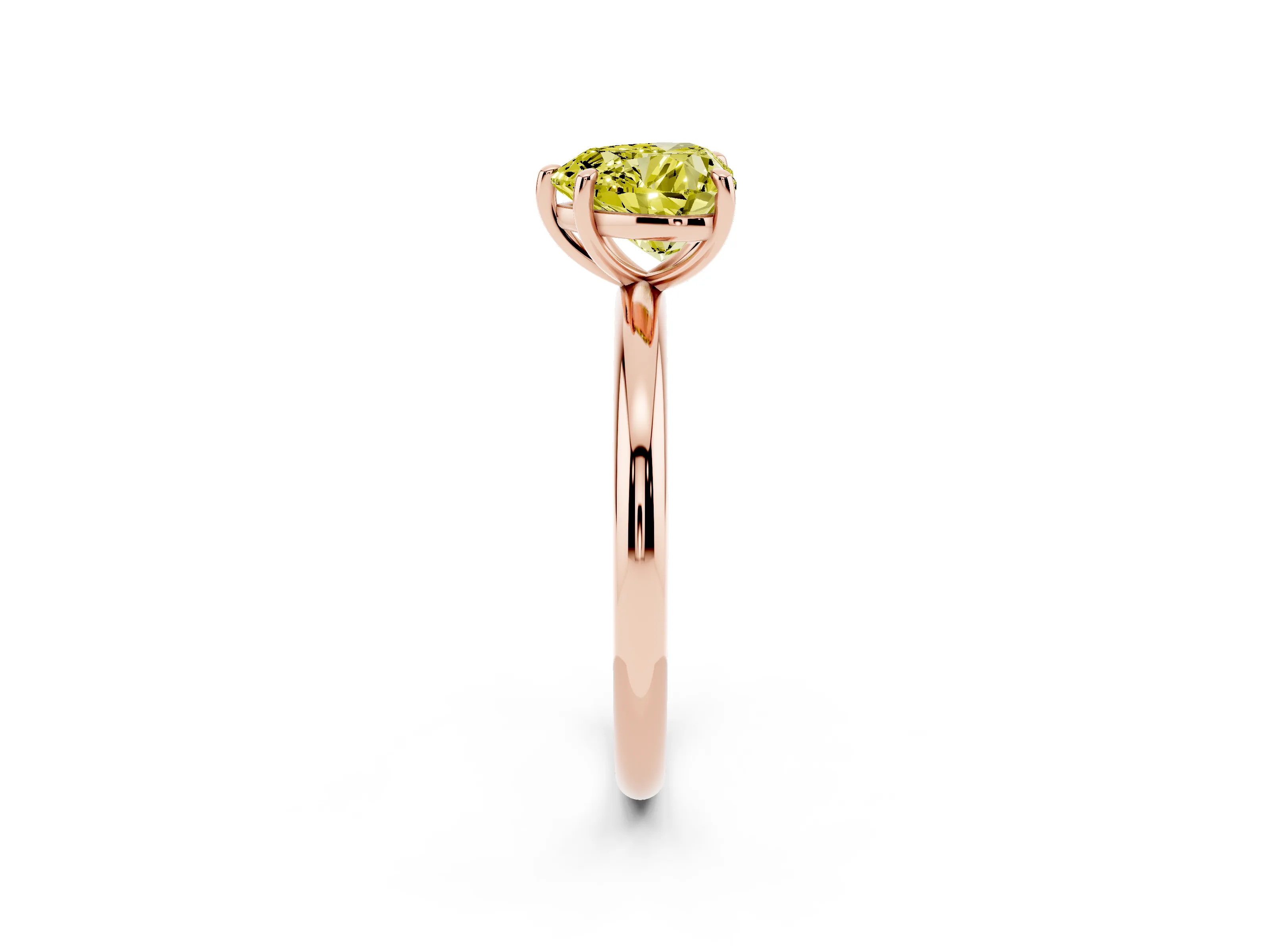 Fancy Yellow Heart Cut Diamond Solitaire Ring Set in Rose gold with Prong Setting on a Polished Plain Band