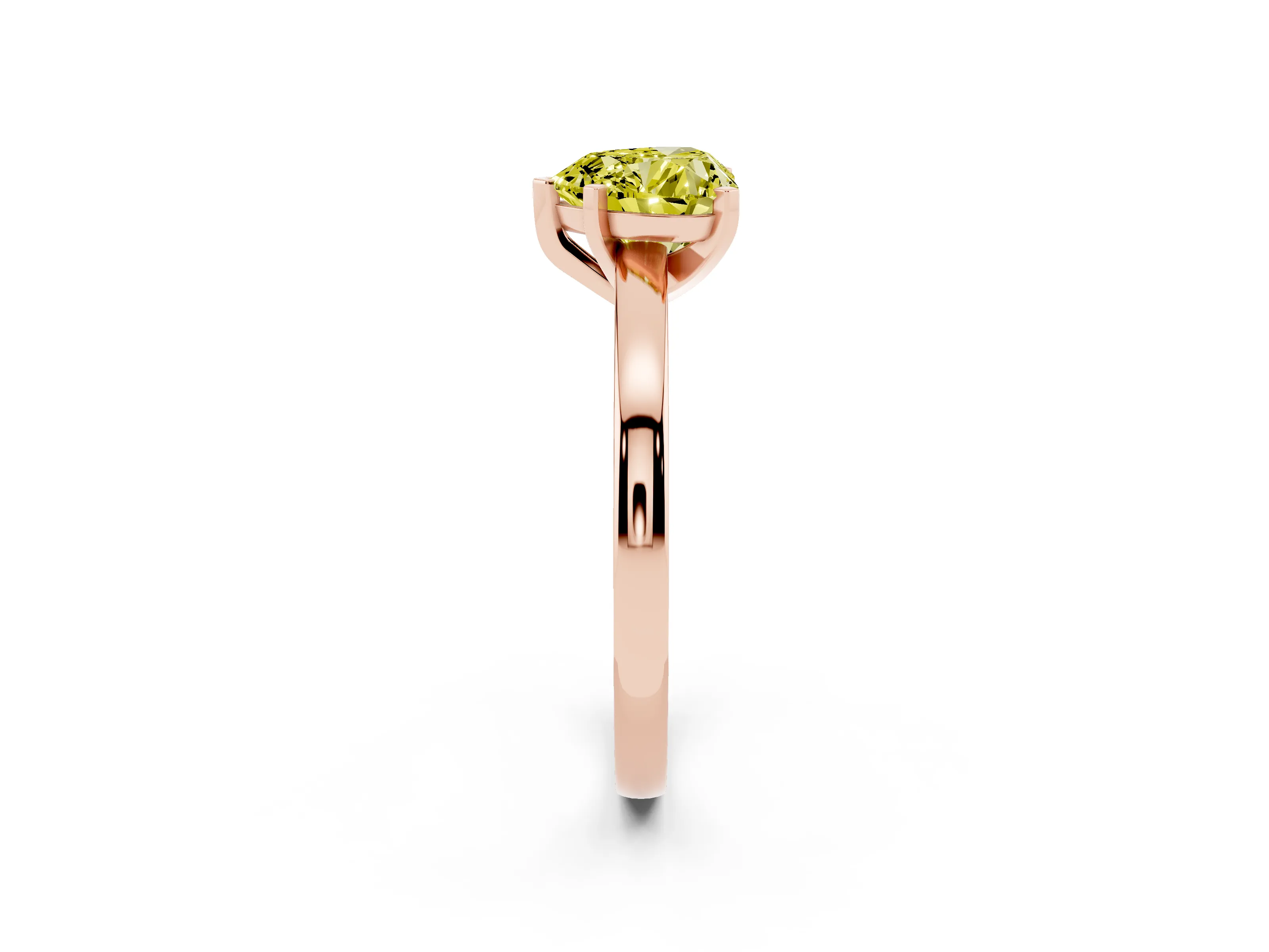 Fancy Yellow Heart Cut Diamond Solitaire Engagement Ring Set in Rose gold with Prong Setting on a Classic Band