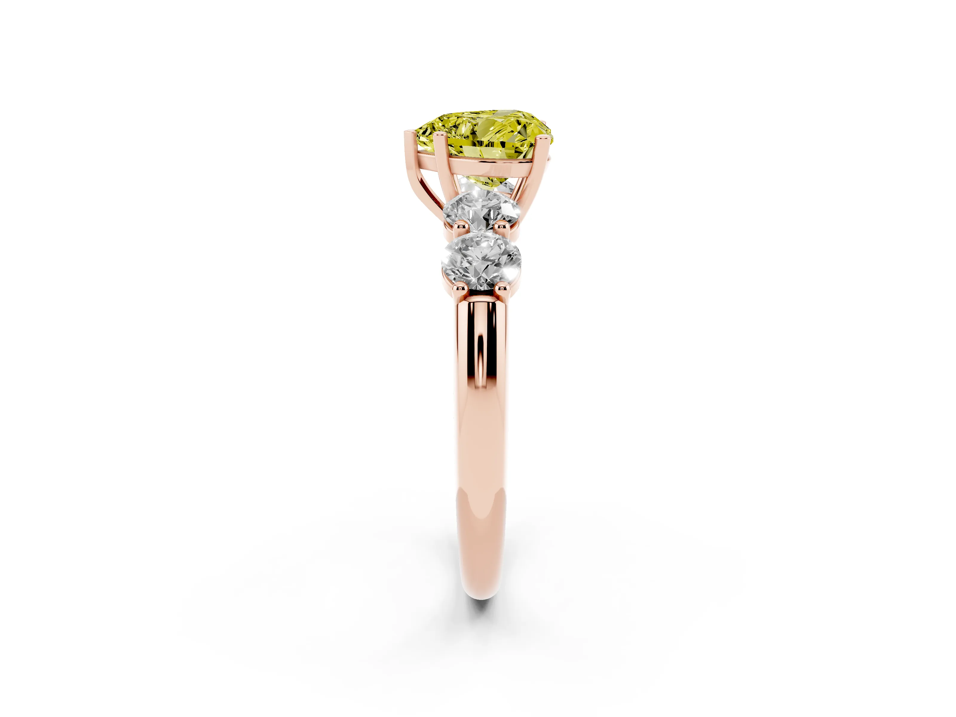 Fancy Yellow Heart Cut Diamond Five-Stone Prong Set Ring Set in Rose gold with Classic Band