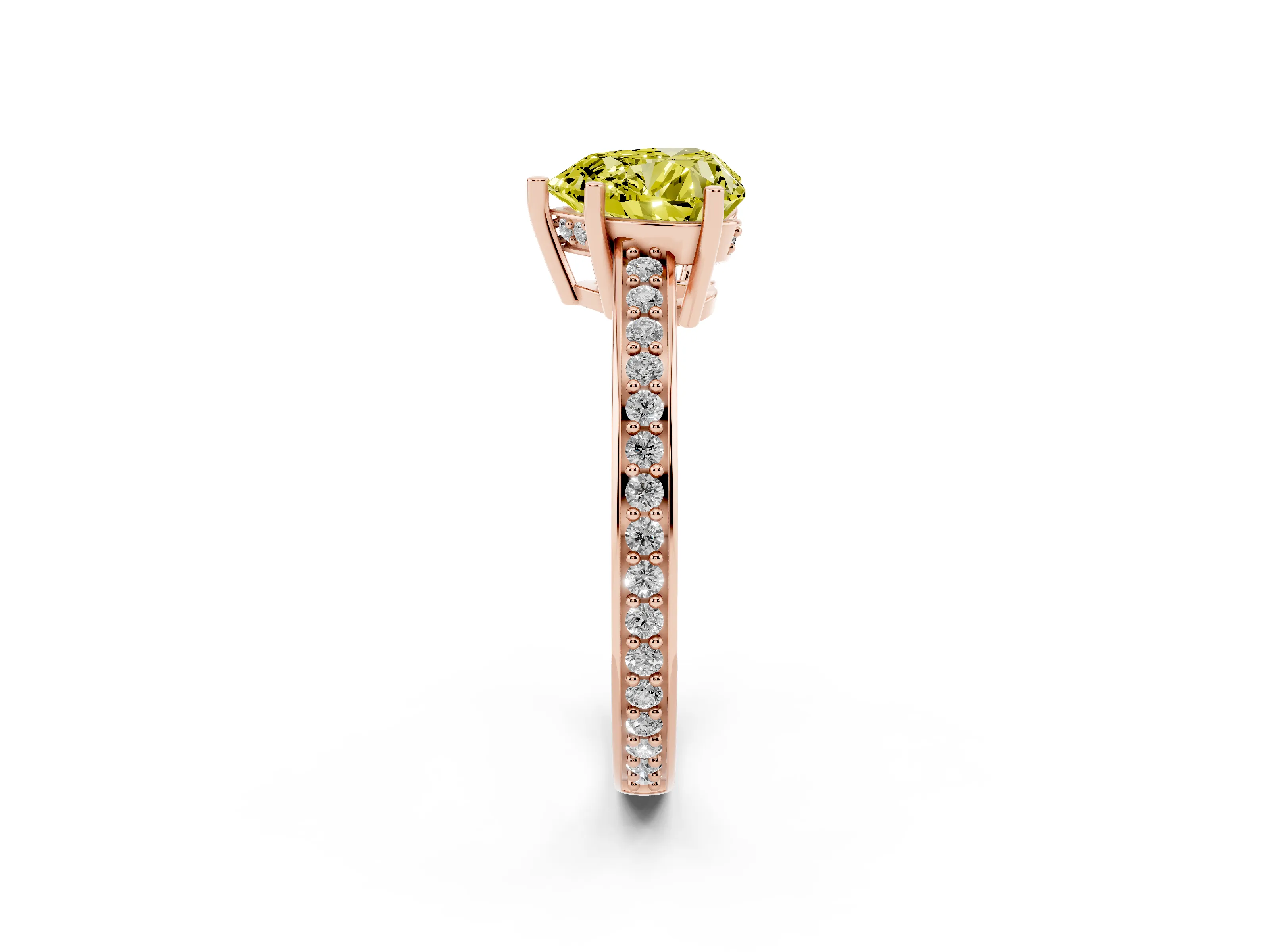 Fancy Yellow Heart Cut Diamond Pavé Band Prong Set Solitaire Ring Set in Rose gold