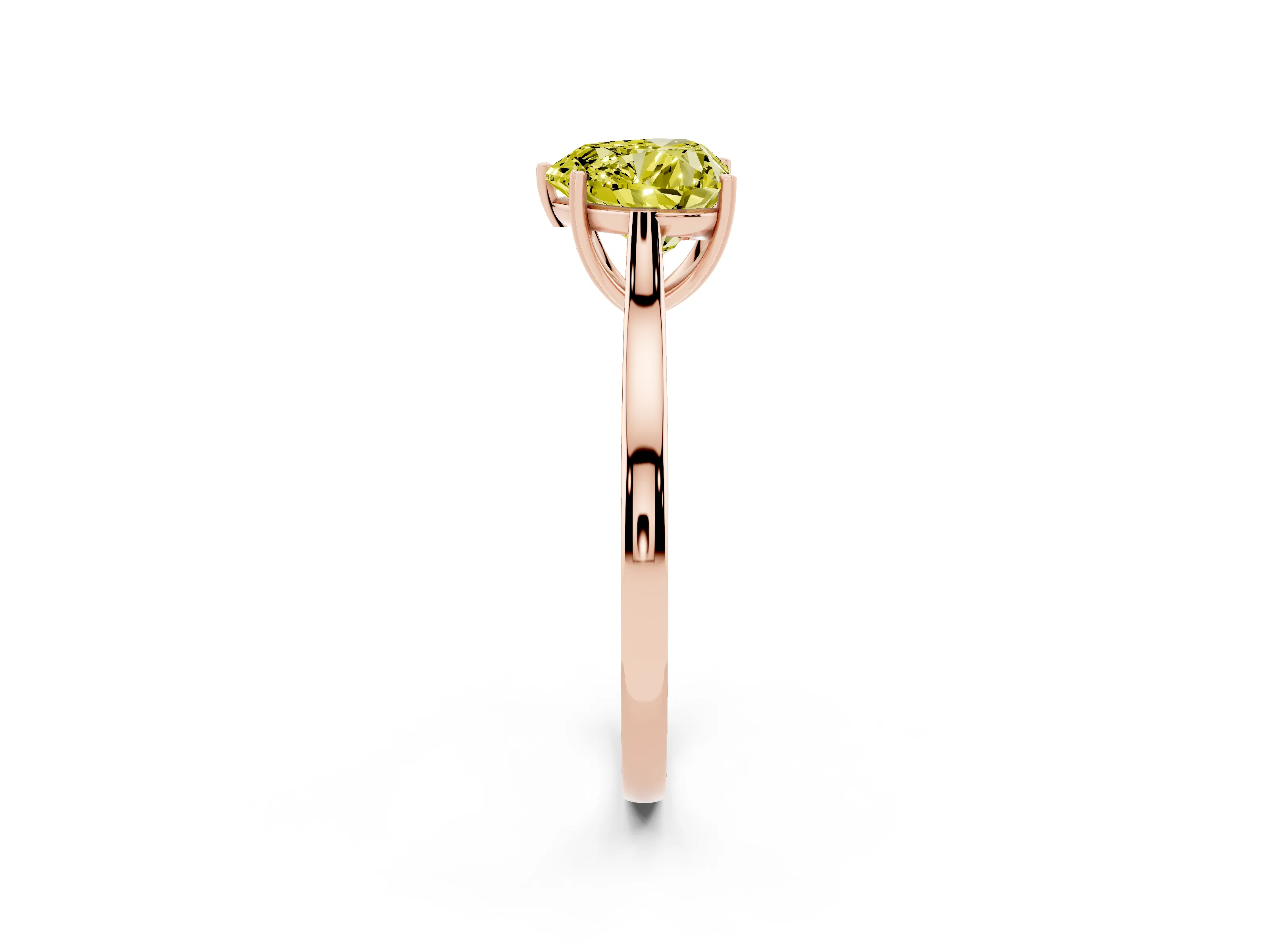 Fancy Yellow Heart Cut Diamond Solitaire Heart Prong Engagement Ring Set in Rose gold with Tapered Band
