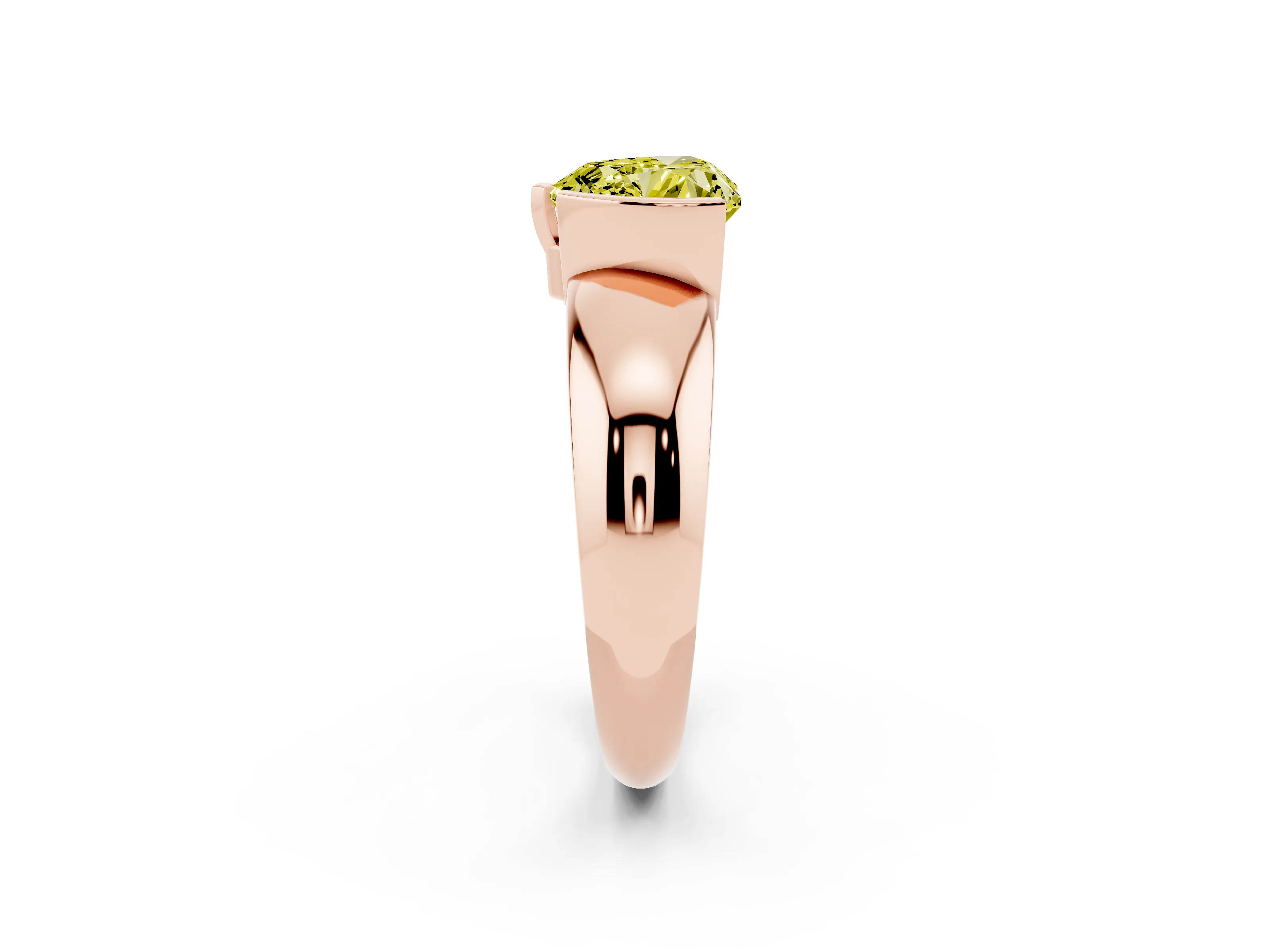 Fancy Yellow Heart Cut Diamond Solitaire Tension Set Ring Set in Rose gold with Wide Band