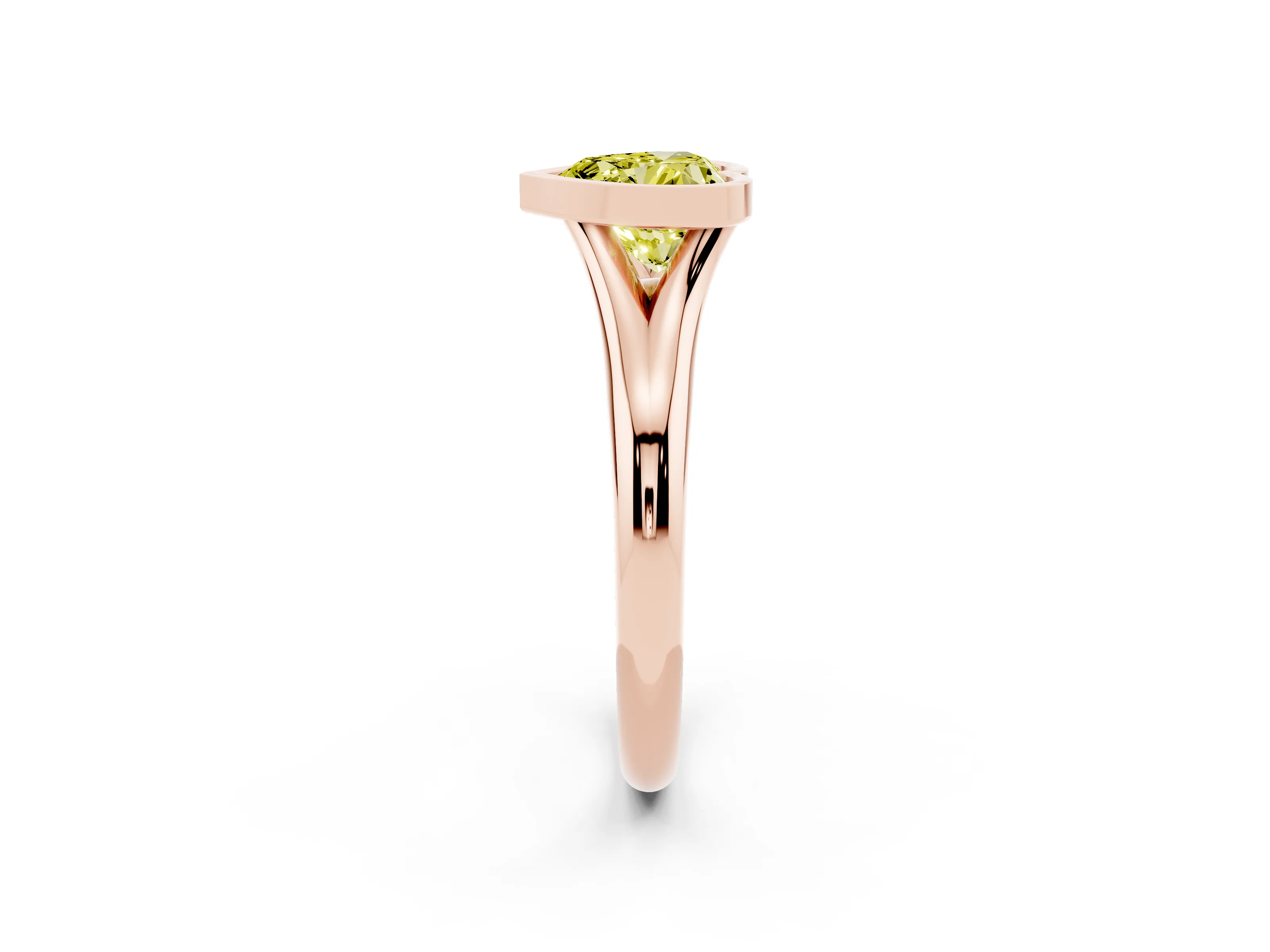 Fancy Yellow Bezel Set Heart Cut Diamond Solitaire Ring Set in Rose gold with Smooth Band