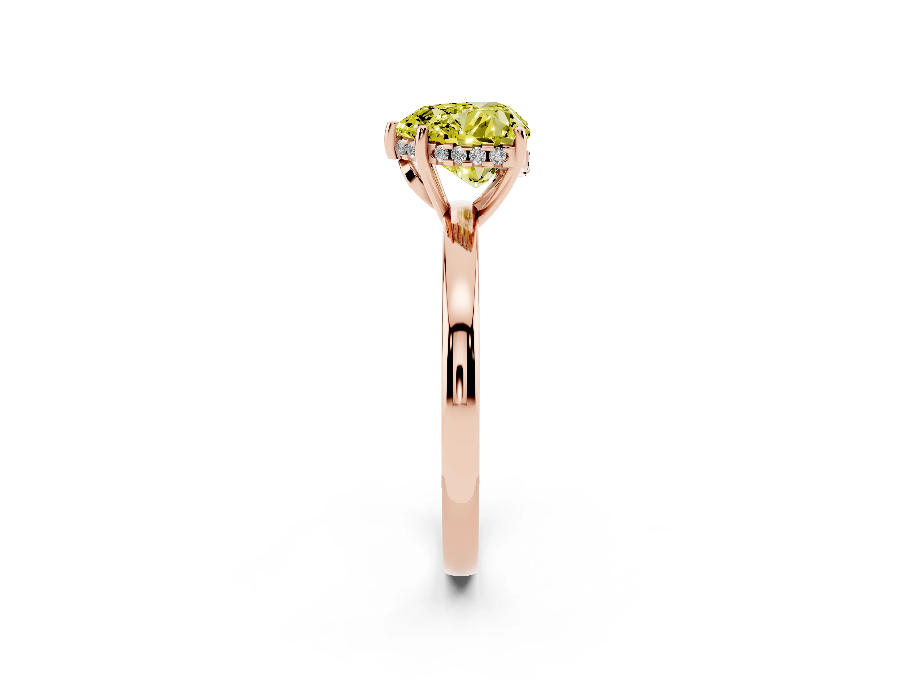 Fancy Yellow Heart Cut Diamond Solitaire Ring Set in Rose gold with Plain Band and Prong Setting