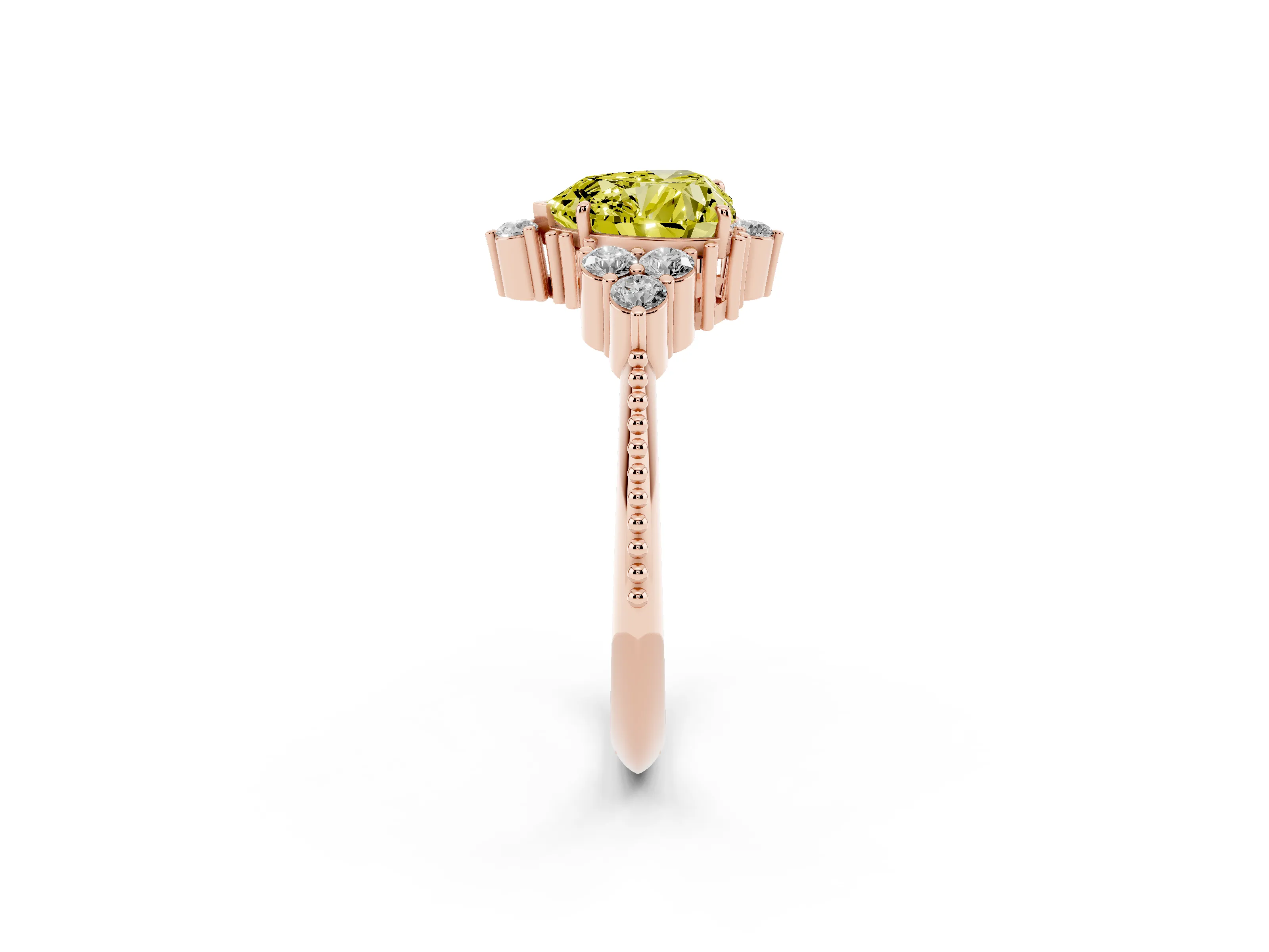 Fancy Yellow Heart Cut Diamond Cluster Ring Set in Rose gold with Beaded Band