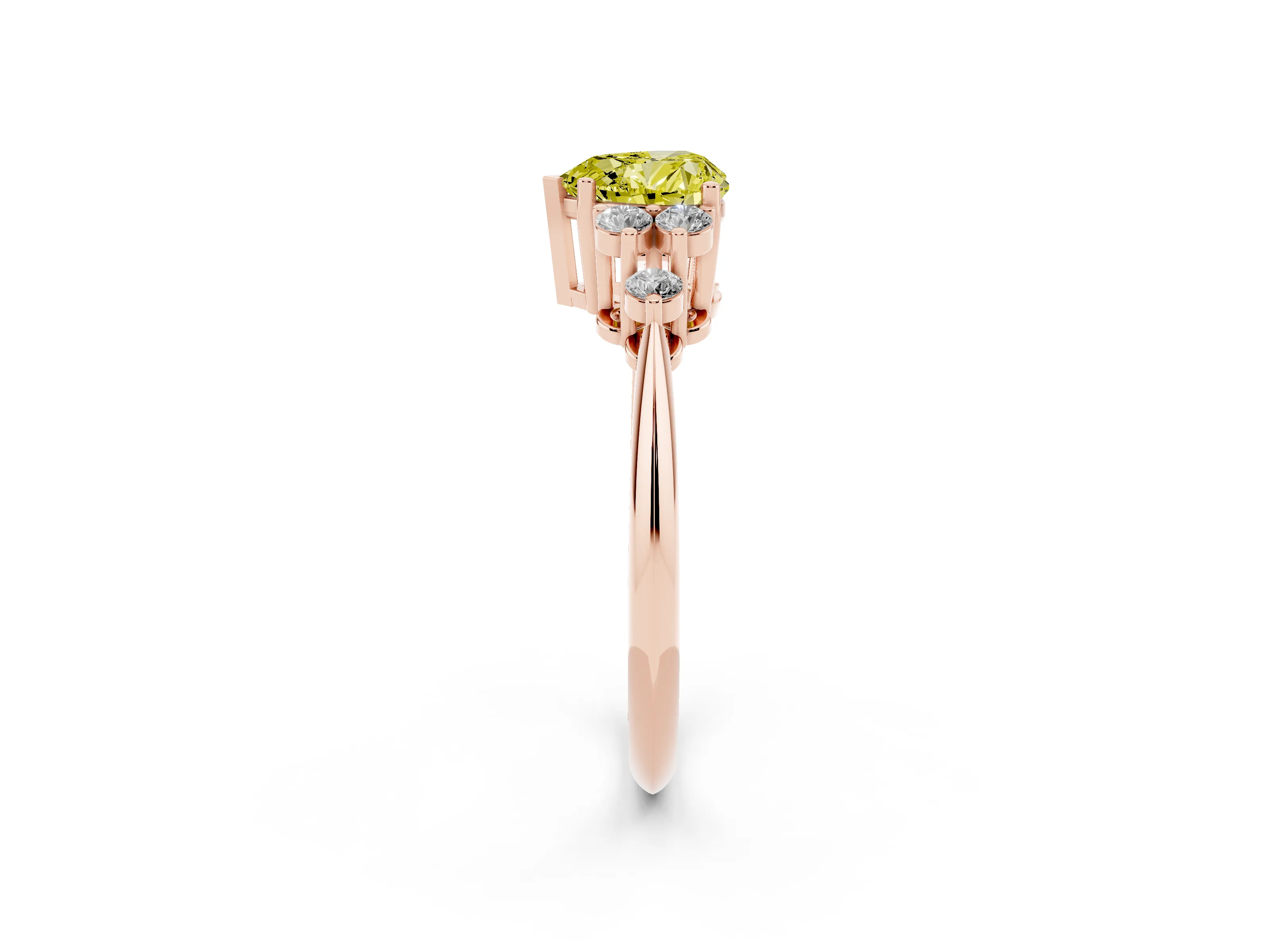 Fancy Yellow Heart Cut Diamond Cluster Ring Set in Rose gold with Plain Band and Prong Setting