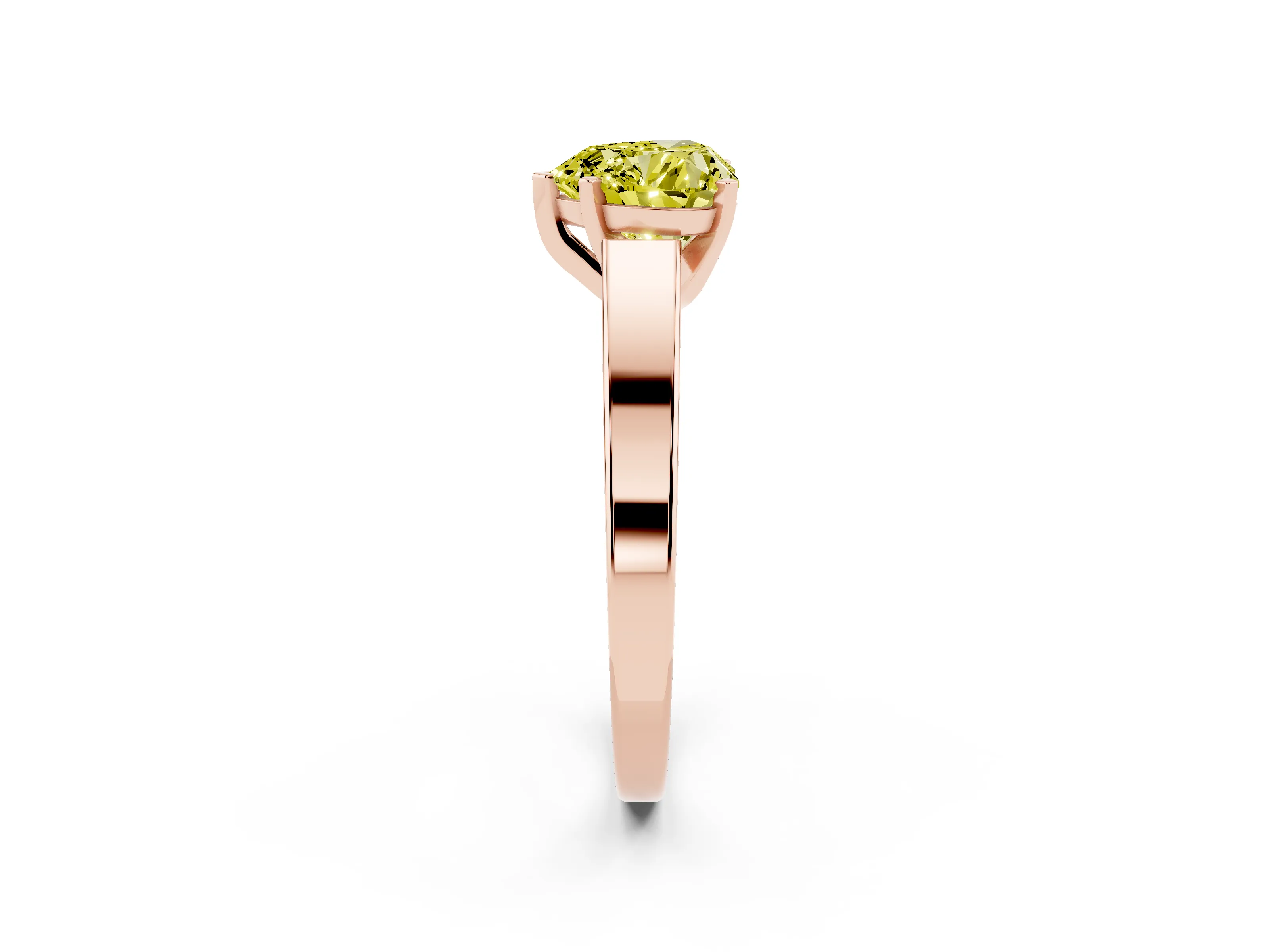 Fancy Yellow Heart Cut Diamond Solitaire Engagement Ring Set in Rose gold with Prong Setting and Tapered Band