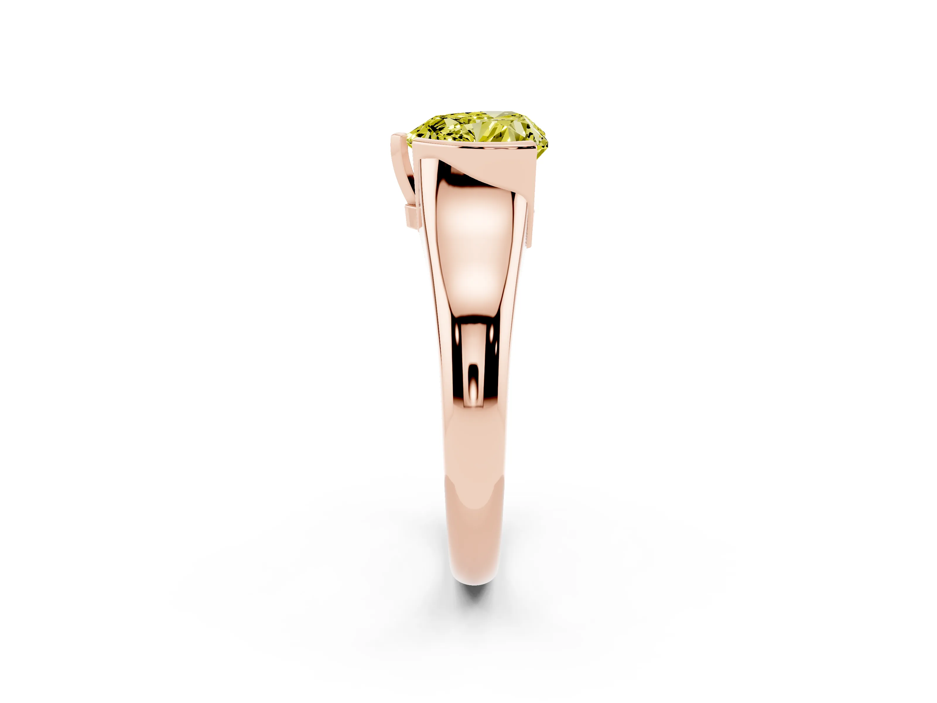 Fancy Yellow Heart Cut Diamond Solitaire Tension Set Ring Set in Rose gold with Split Shank Band