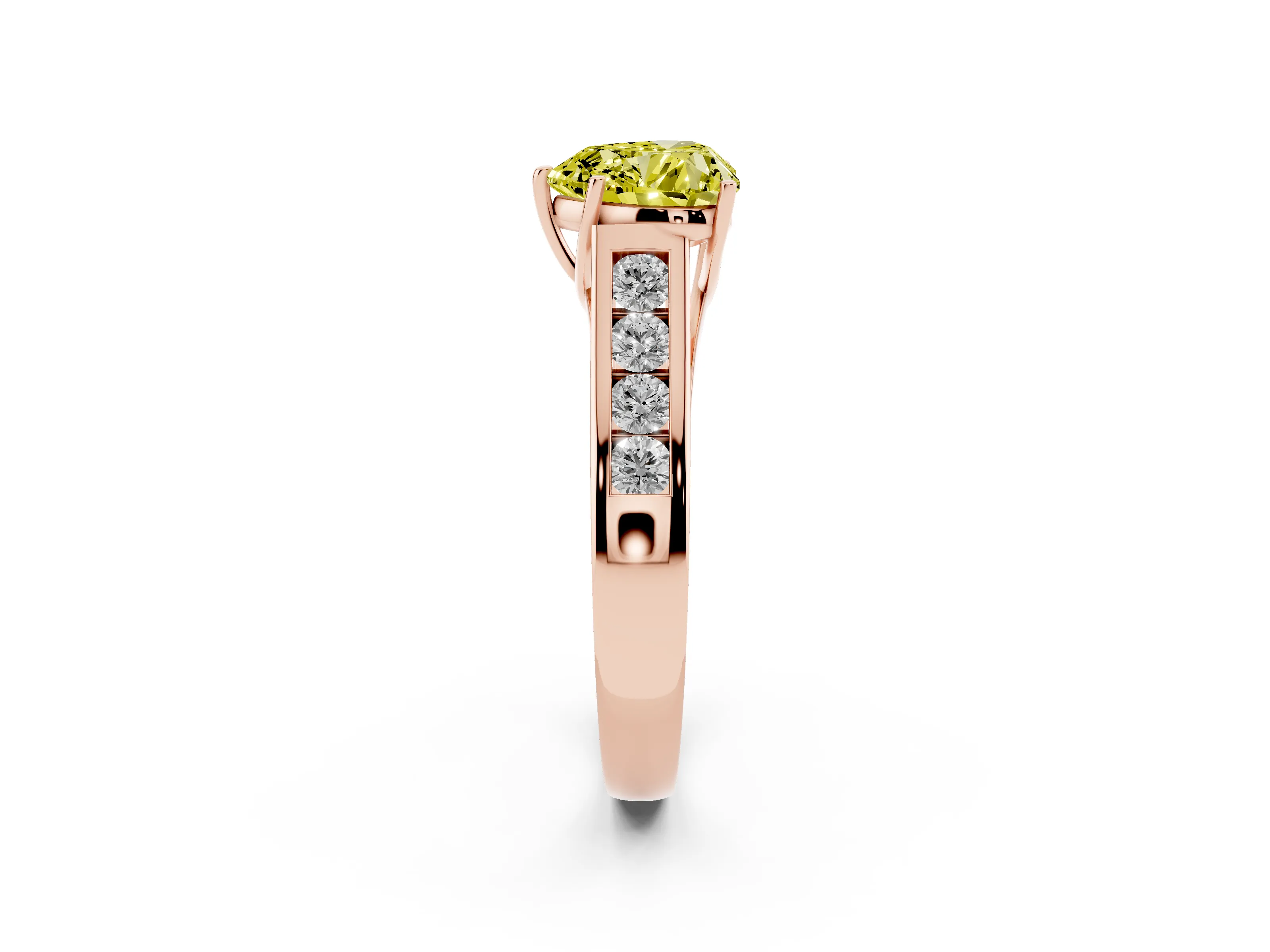 Fancy Yellow Heart Cut Diamond Solitaire Channel-Set Engagement Ring Set in Rose gold with Prong Setting