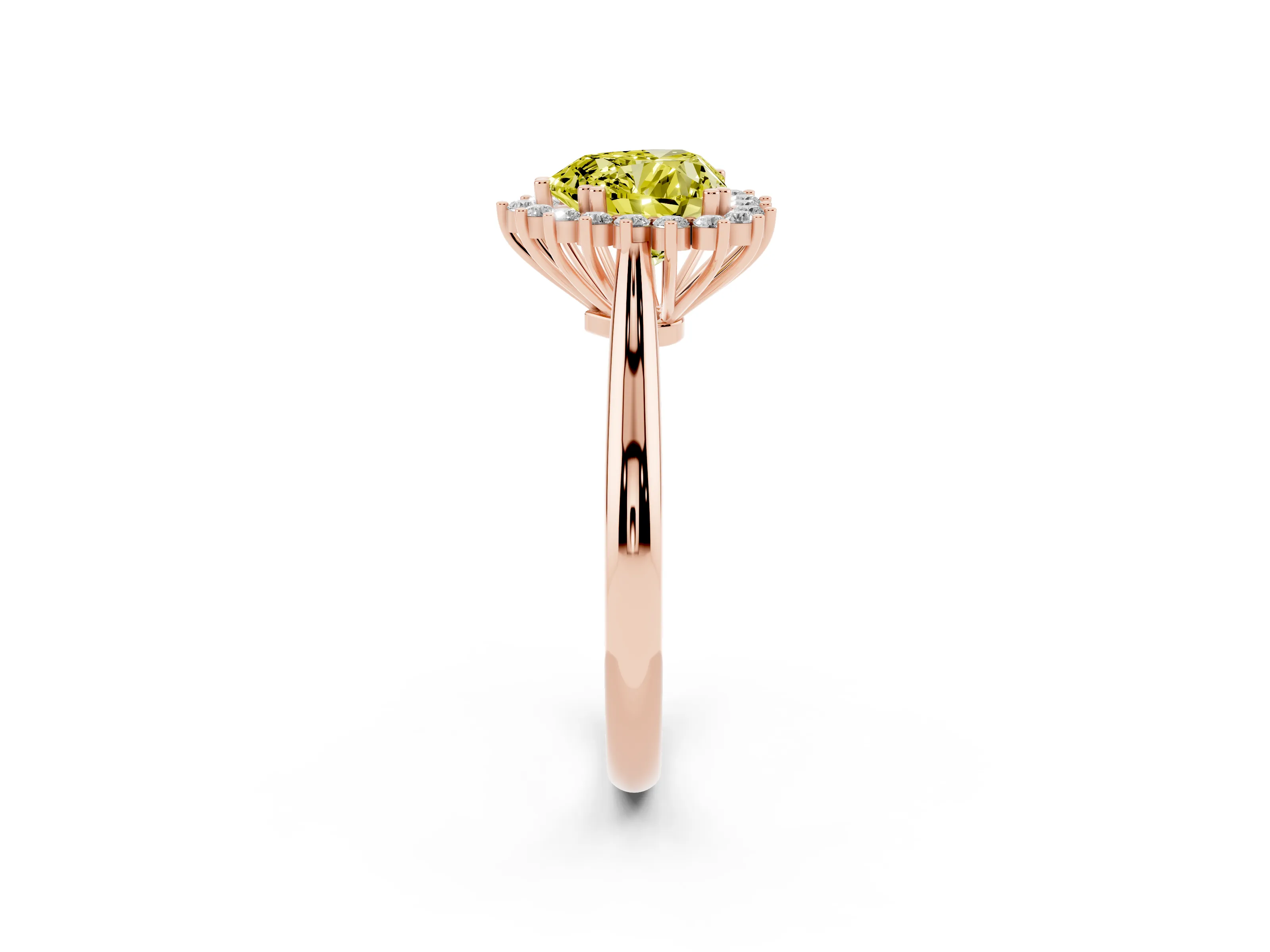 Fancy Yellow Heart Cut Diamond Halo Ring Set in Rose gold with Plain Solitaire Band and Prong Setting